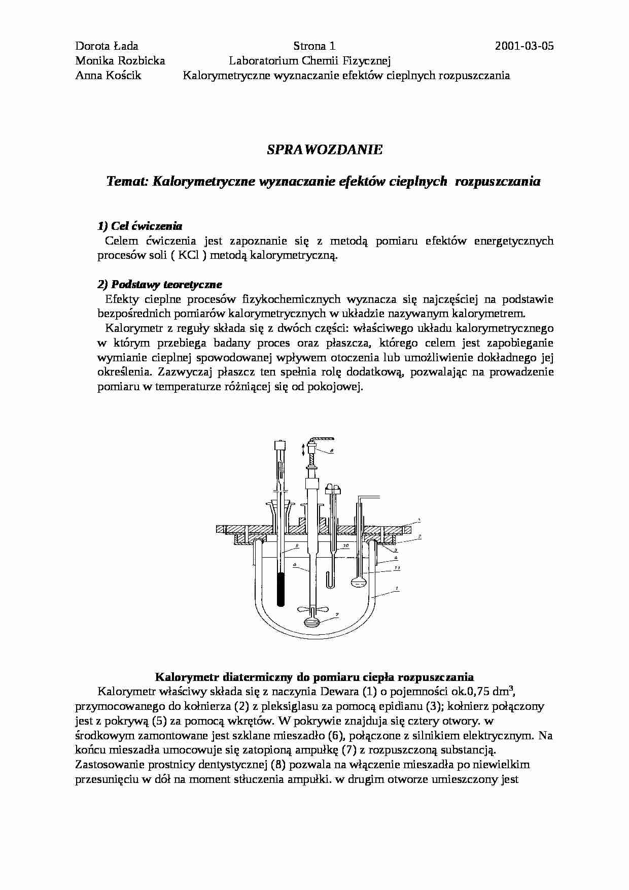 Kalorymetryczne wyznaczanie efektów cieplnych rozpuszczania - wykład - strona 1