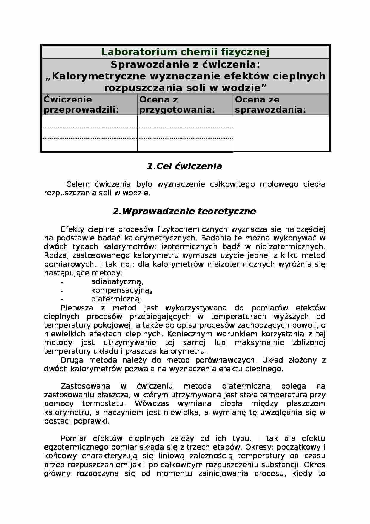 Nawa kalorymetria - sprawozdanie - strona 1