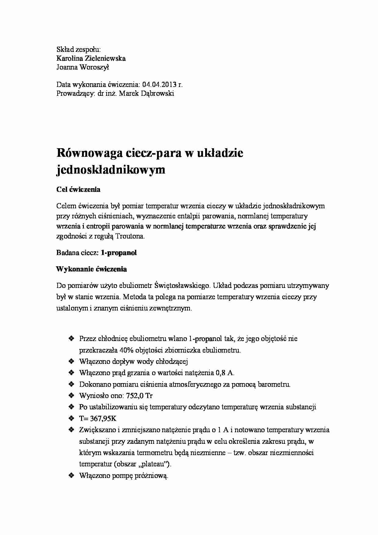 Ćwiczenie - prężność pary - strona 1