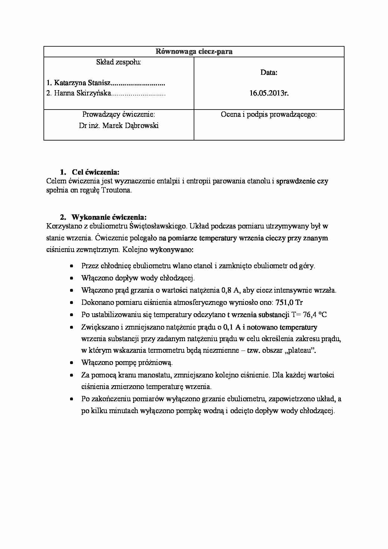 Równowaga cieczy i pary- wykład - strona 1