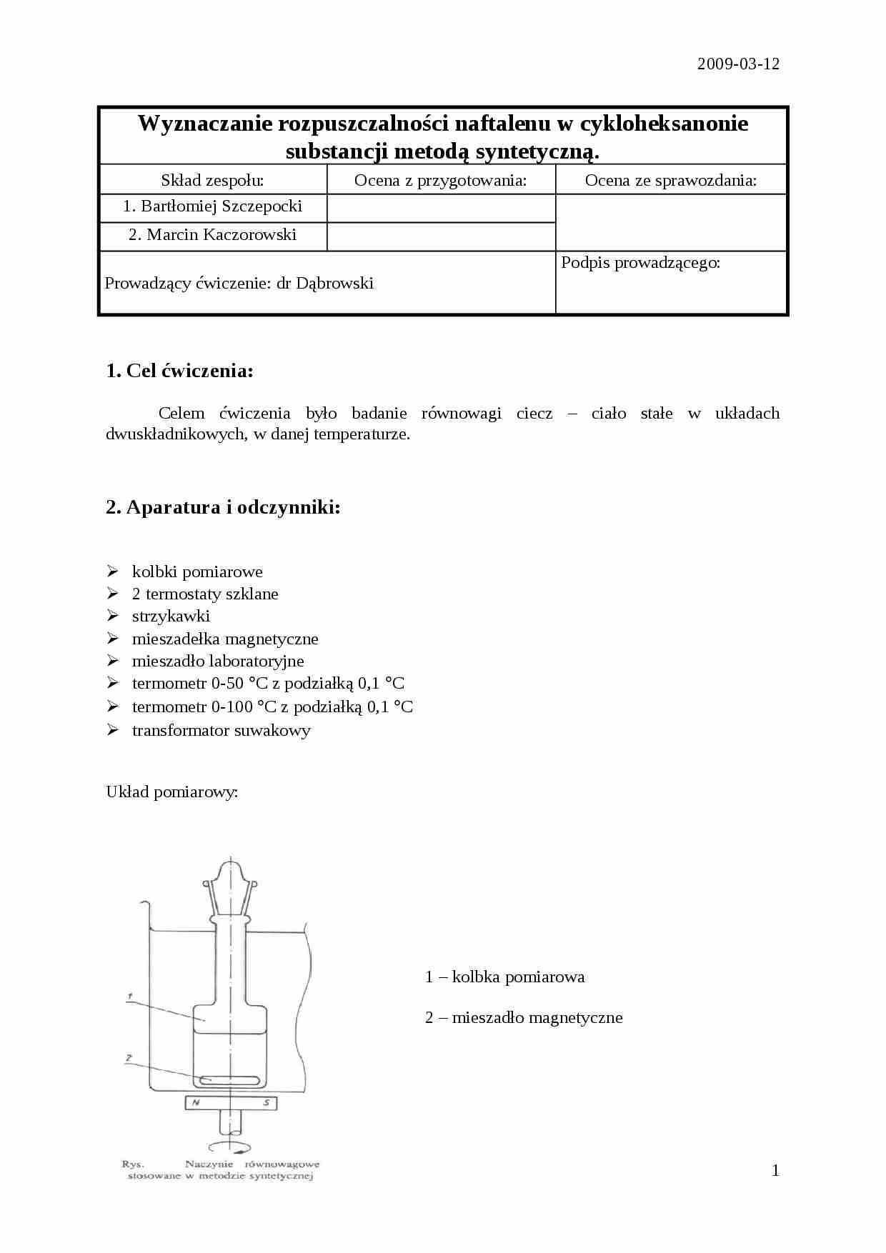 Wyznaczanie rozpuszczalności naftalenu - wykład - strona 1