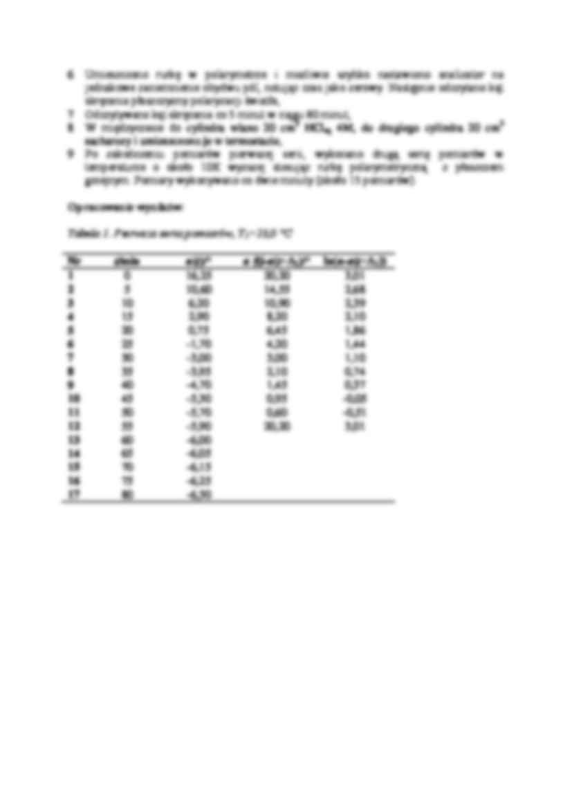 Wyznaczenie stałej szybkości i energii aktywacji reakcji inwersji sacharozy - wykład - strona 2