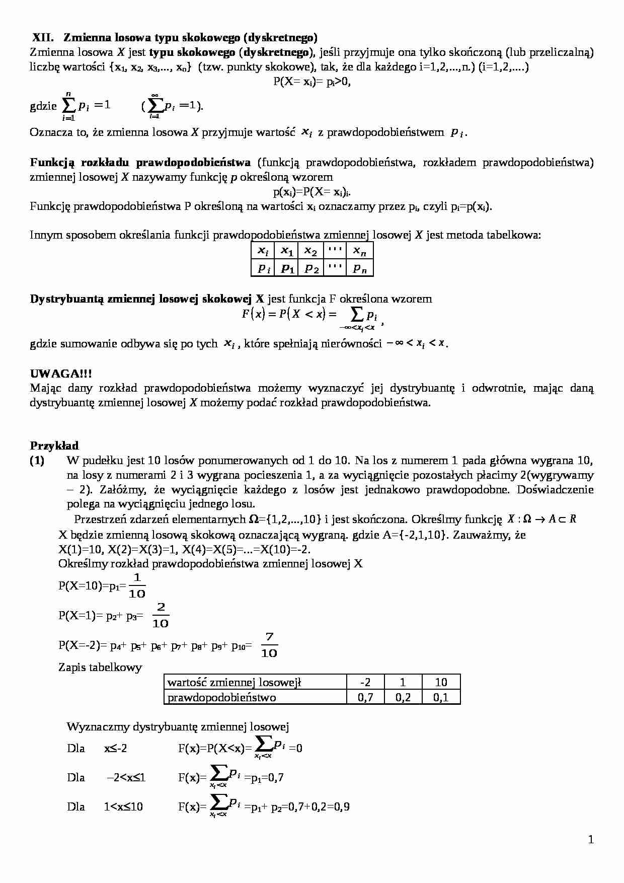 Wykład - zmienna losowa typu skokowego - strona 1