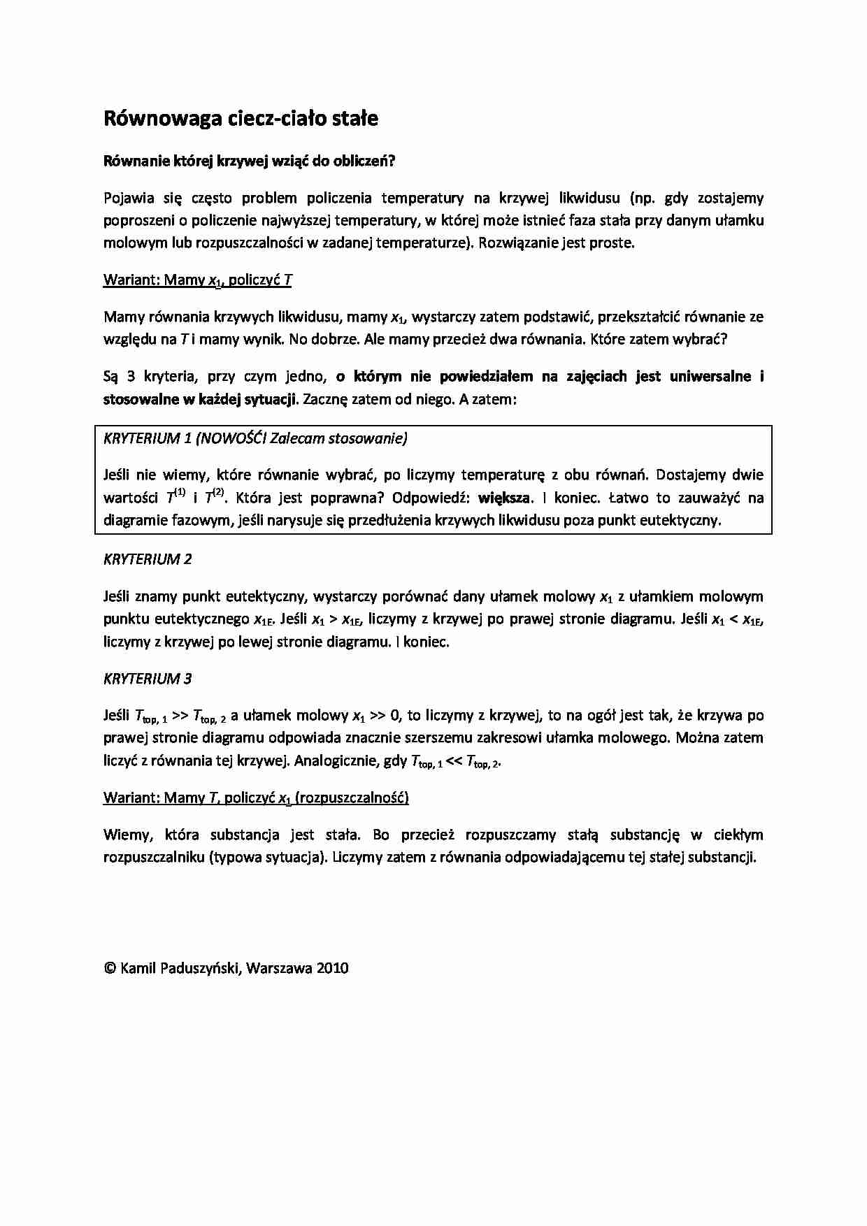 Równowaga ciecz-ciało stałe - wykład - strona 1