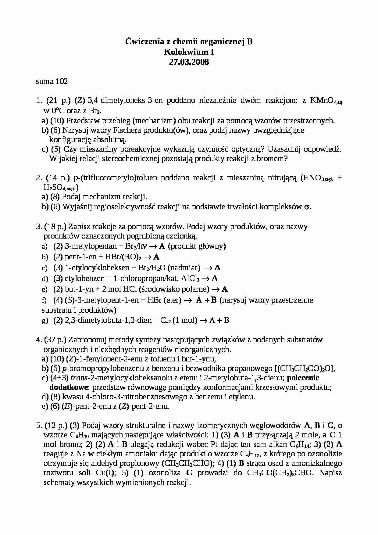 Ćwiczenia z chemii organicznej - strona 1