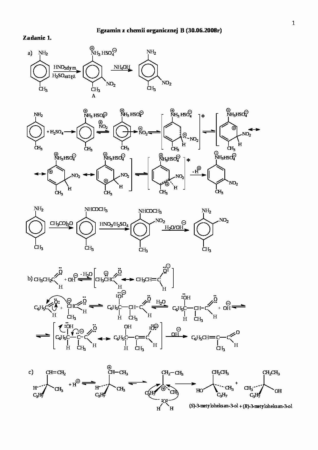 Egzamin z chemii organicznej - reakcje - strona 1