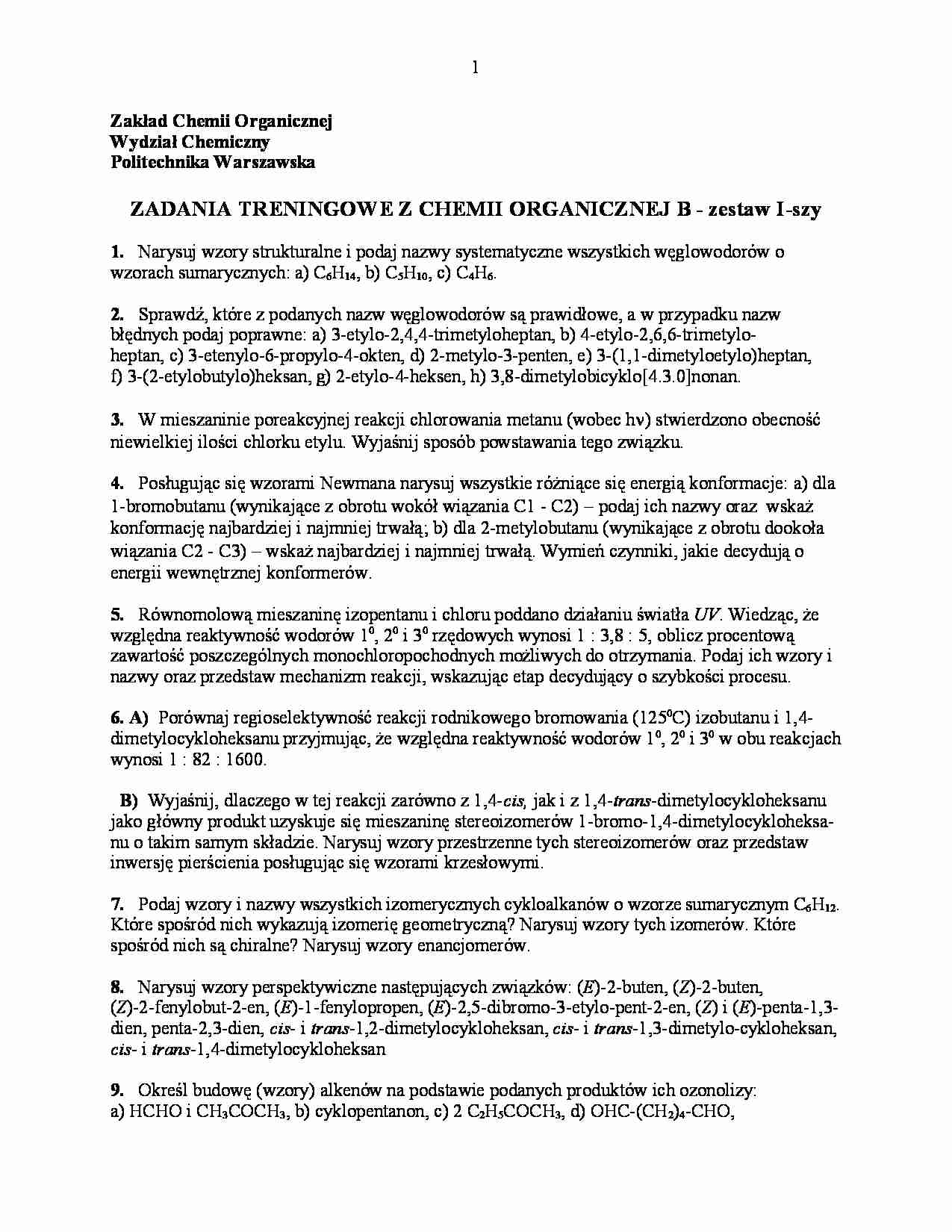 Zadania z chemii organicznej - strona 1