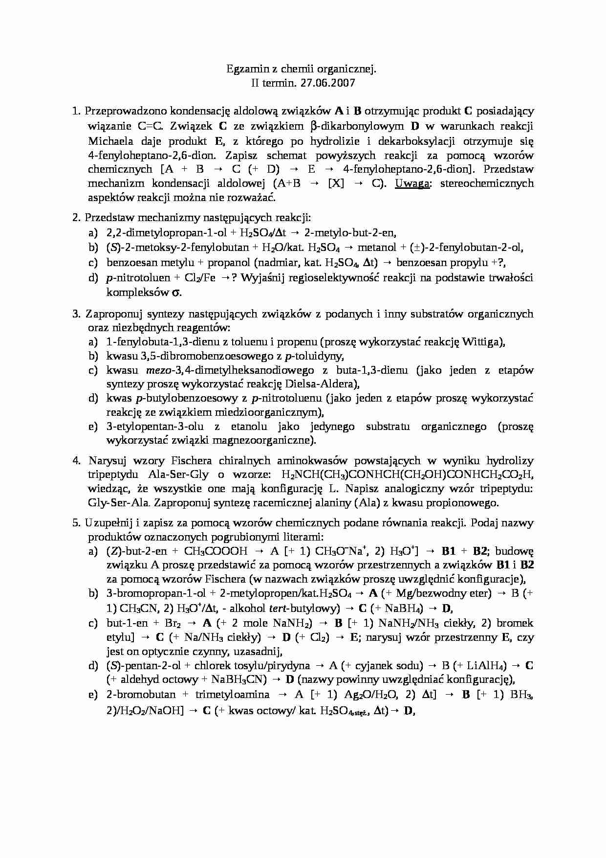 Egzamin z chemii organicznej - wykład - strona 1