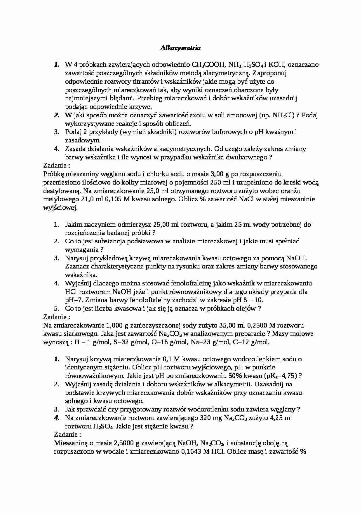 Alkacymetria - zadania z egzaminu - strona 1