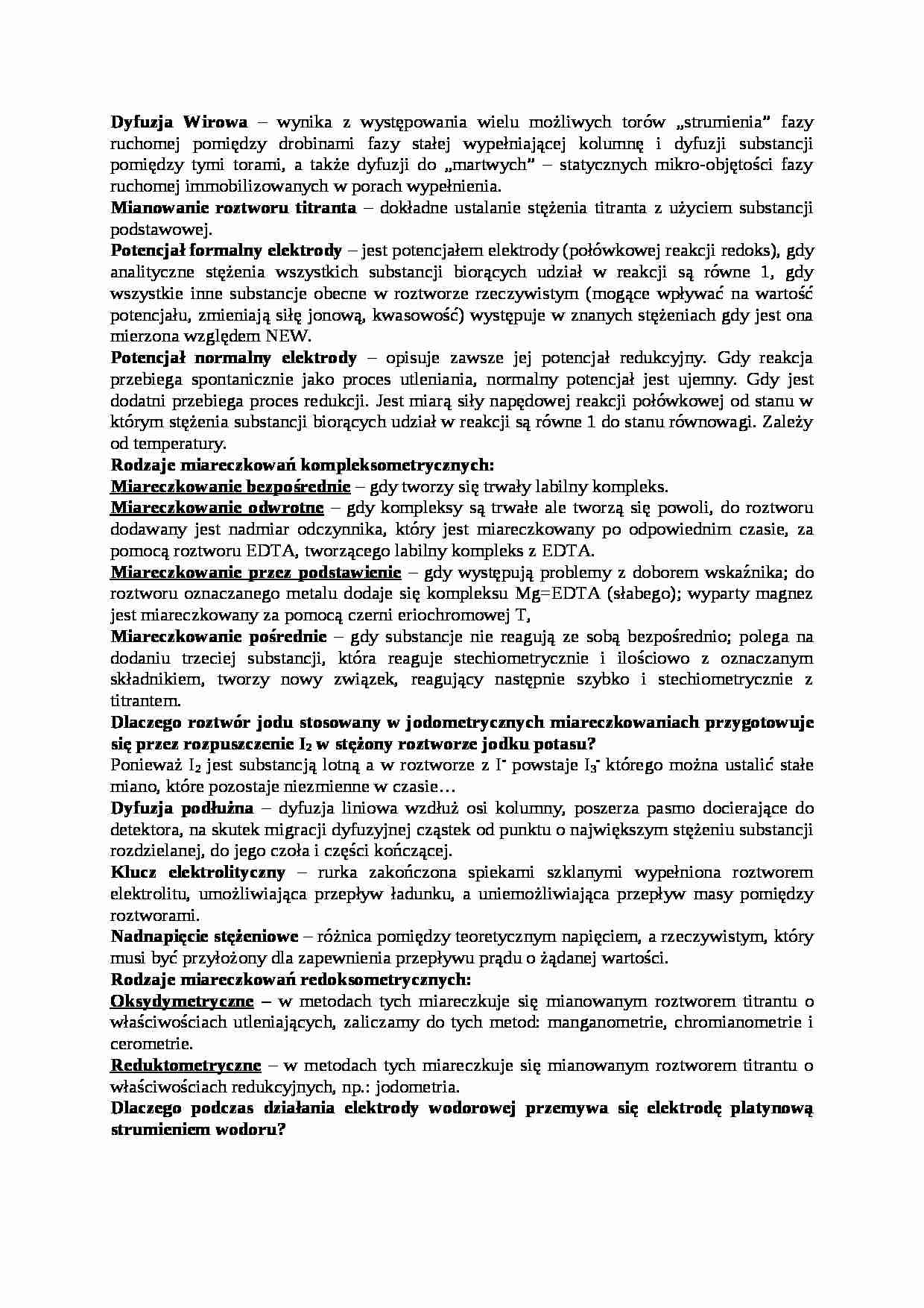 Pojęcia z chemii analitycznej - wykład - strona 1