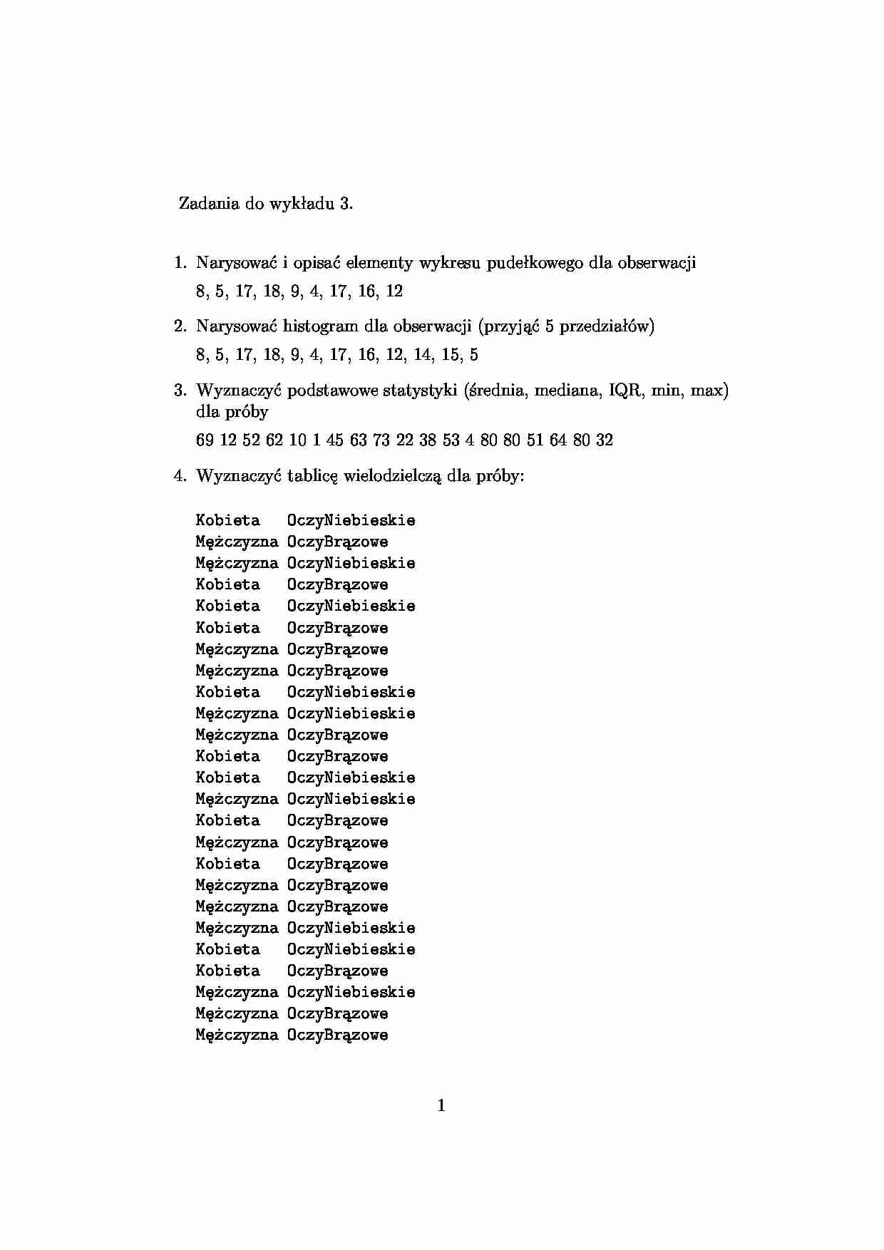 Ćwiczenia ze statystyki - strona 1