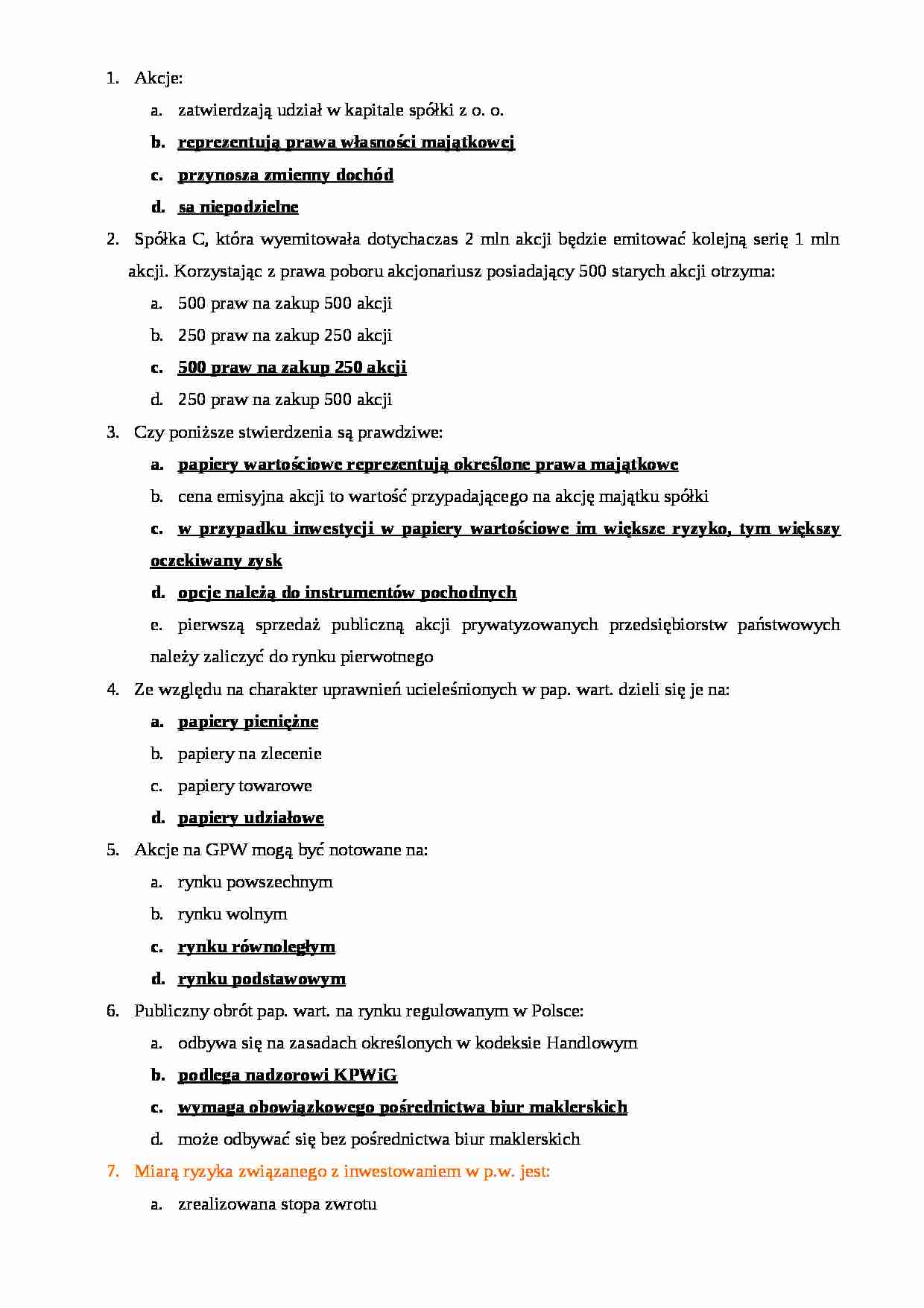 Rynki Finansowe, Raganiewicz, testy, egzamin - strona 1