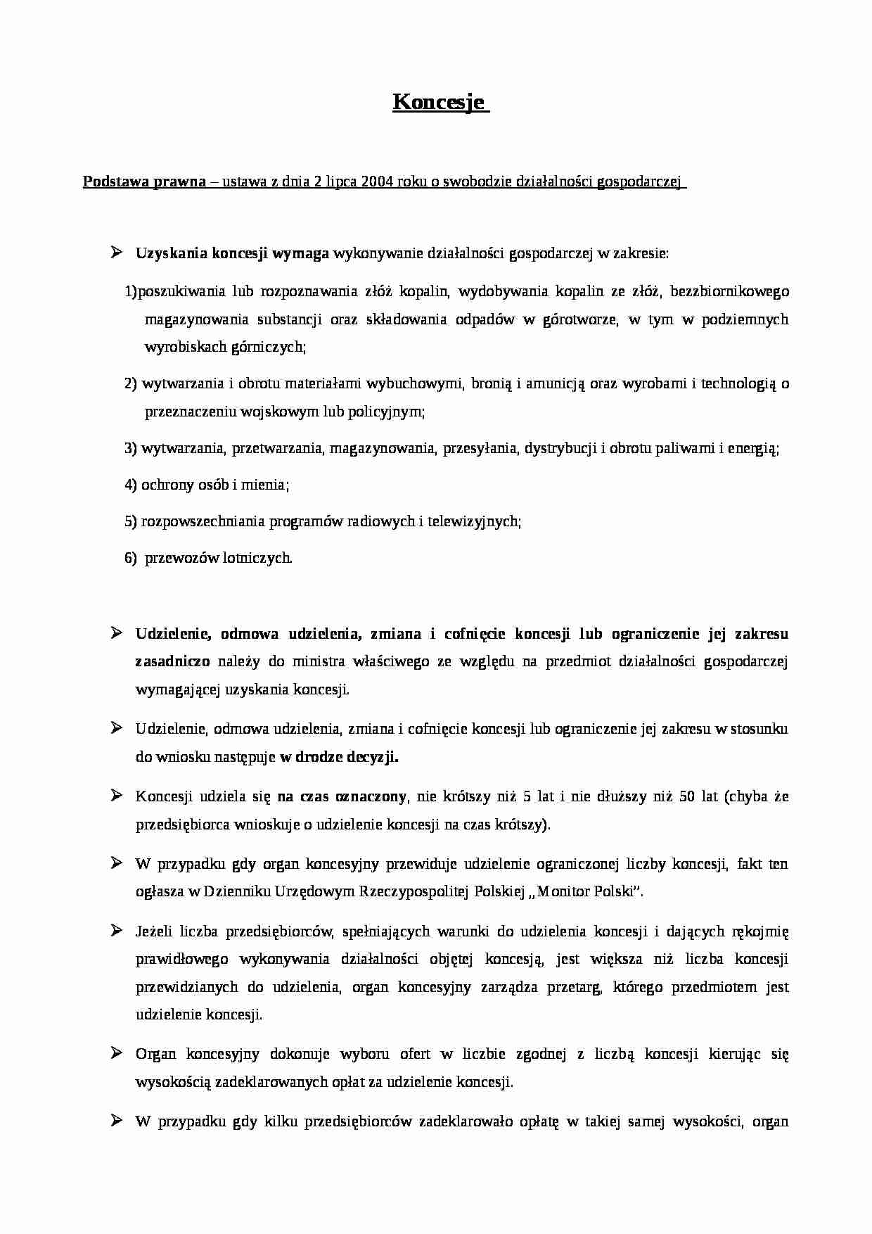 Koncesje - omówienie  - strona 1