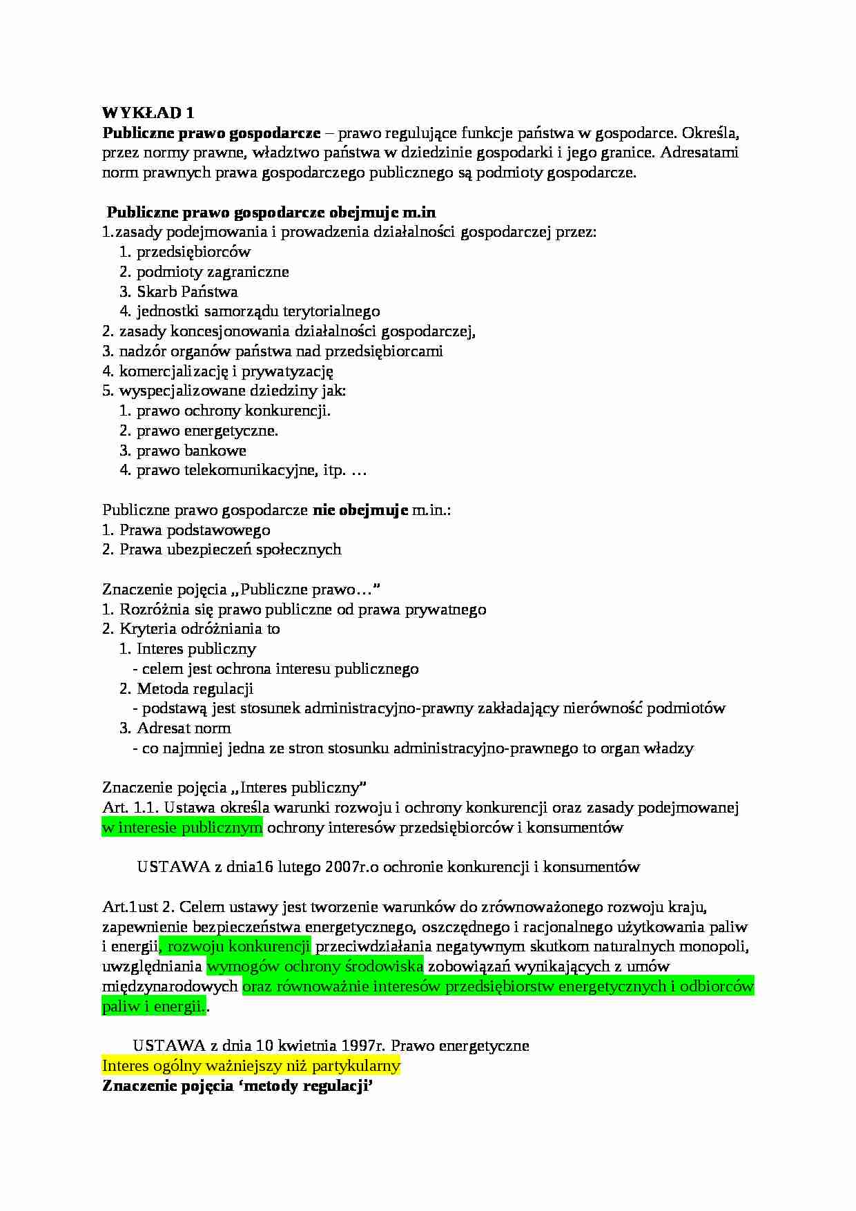 Publiczne prawo gospodarcze - omówienie  - strona 1