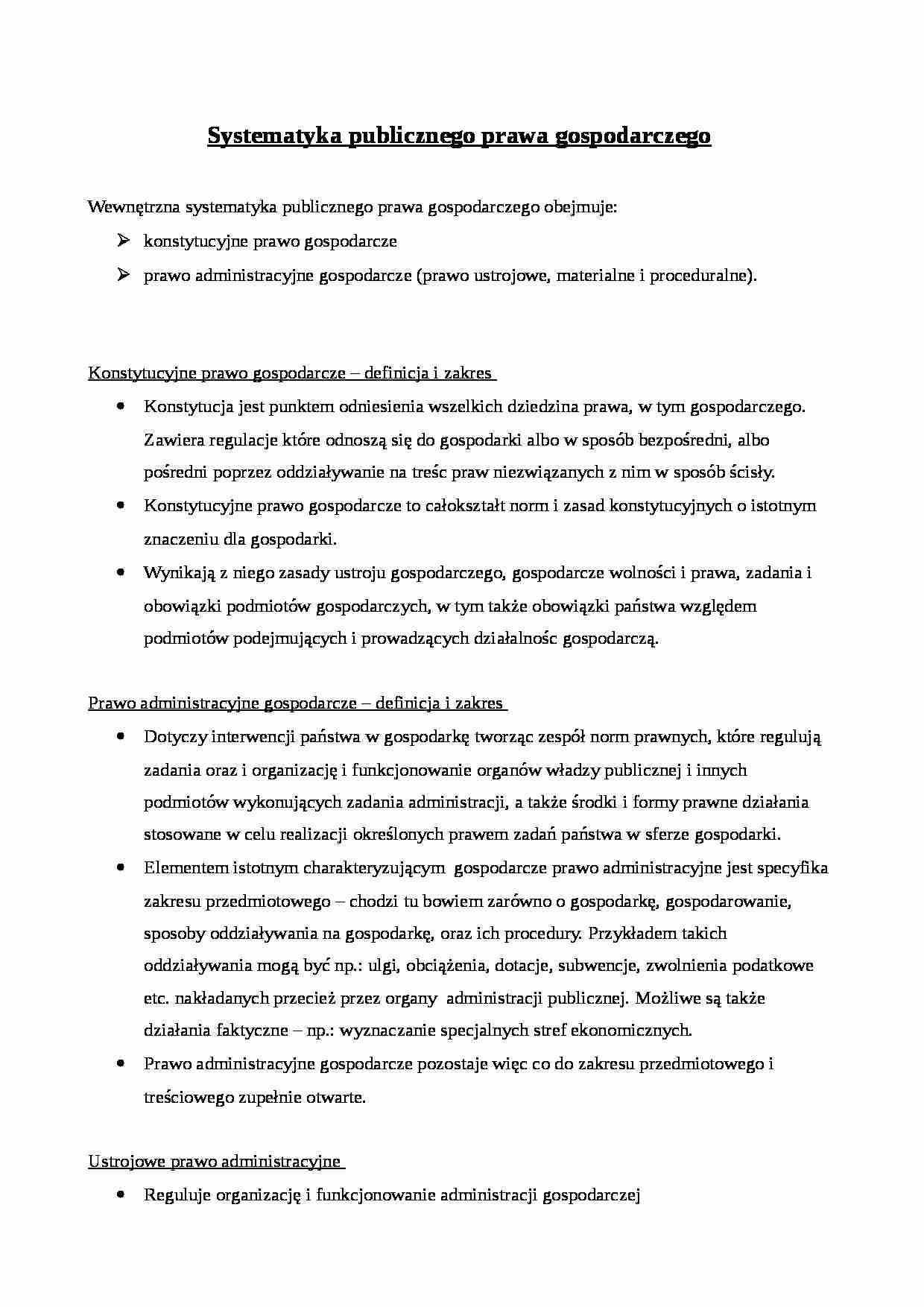 Systematyka Prawa gospodarczego - omówienie  - strona 1