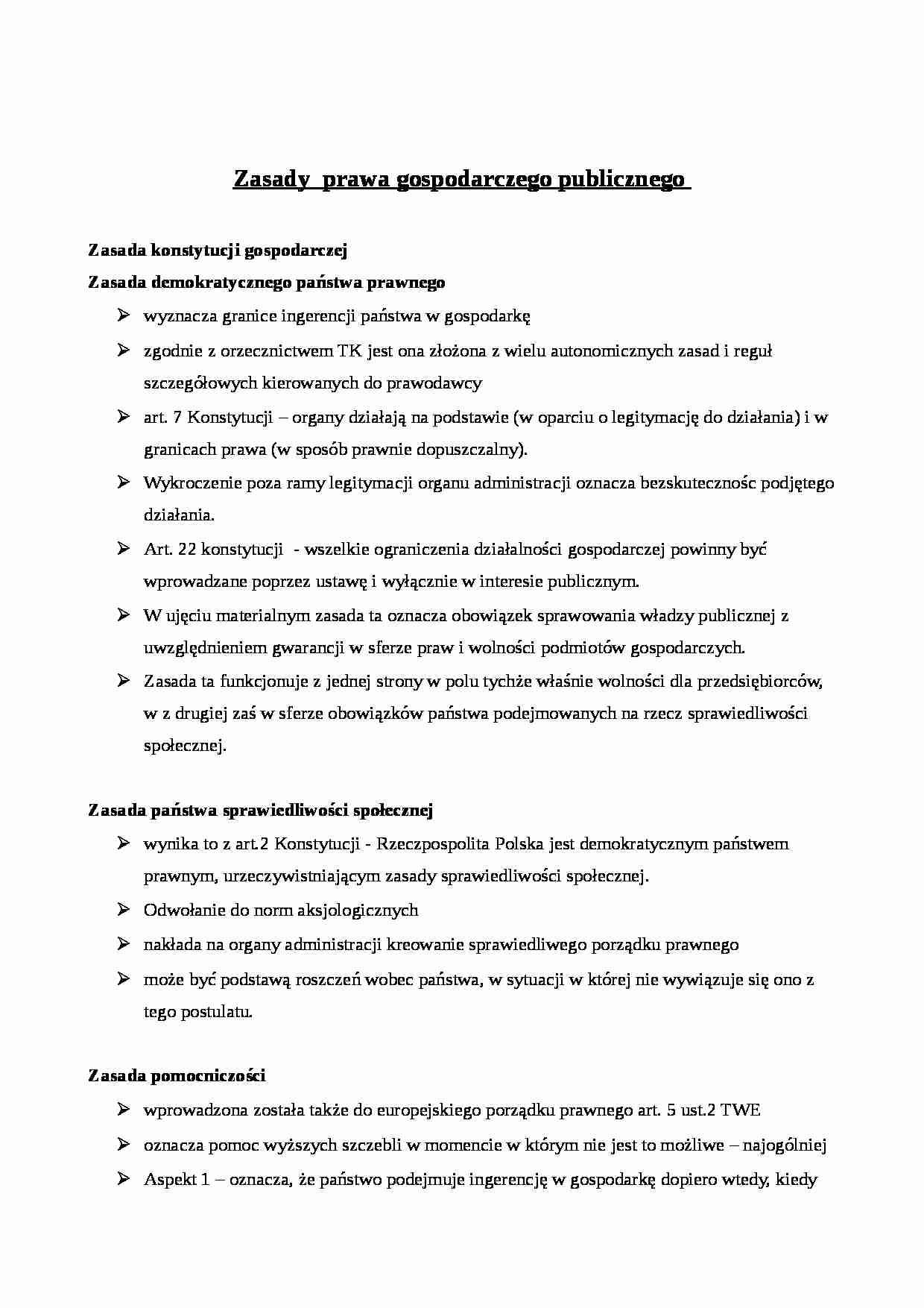 Zasady Publicznego Prawo gospodarczego - omówienie  - strona 1