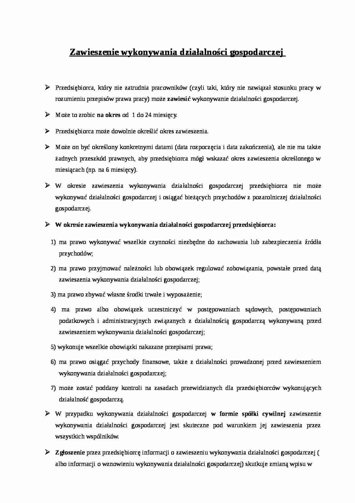 Zawieszenie wykonywania działalności - omówienie  - strona 1