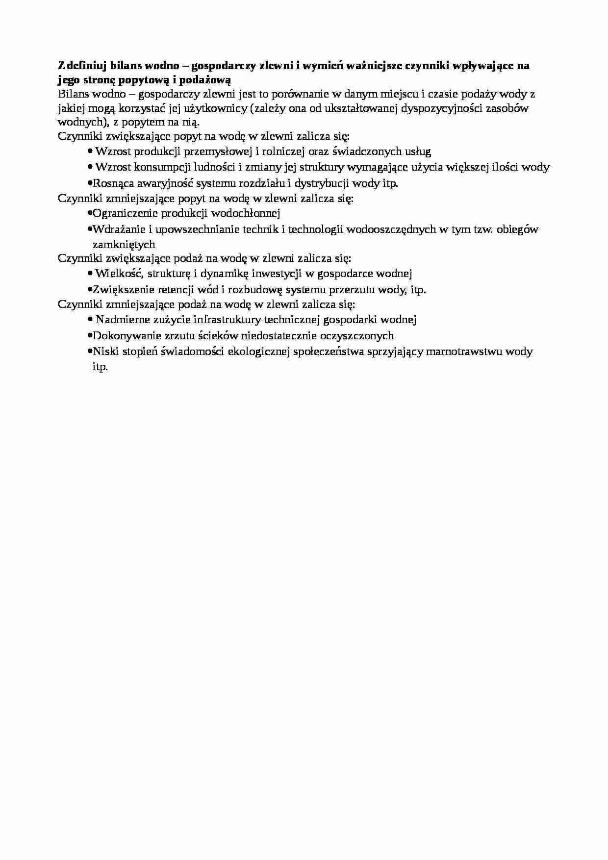 Definicja bilansu wodno-gospodarczego - omówienie  - strona 1