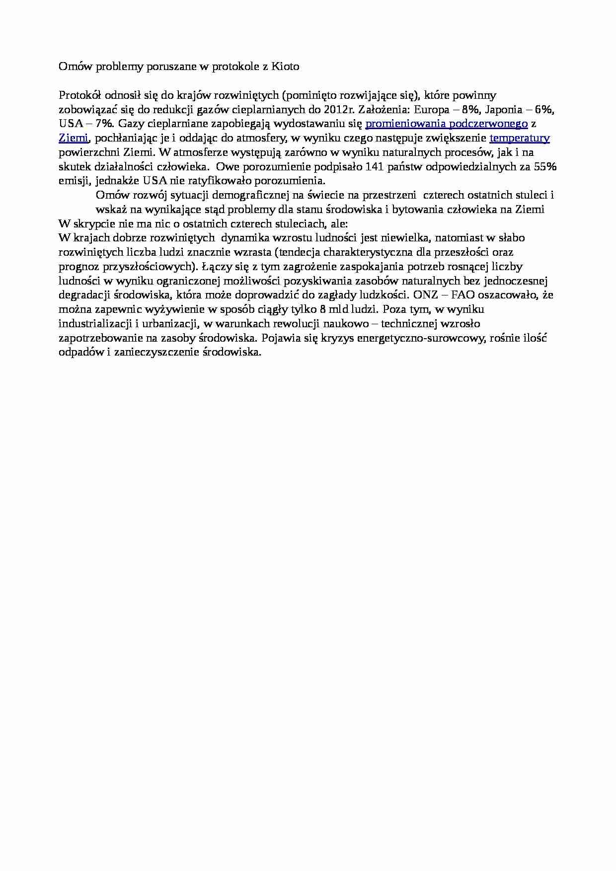 Problemy poruszane w protokole z Kioto - omówienie - strona 1