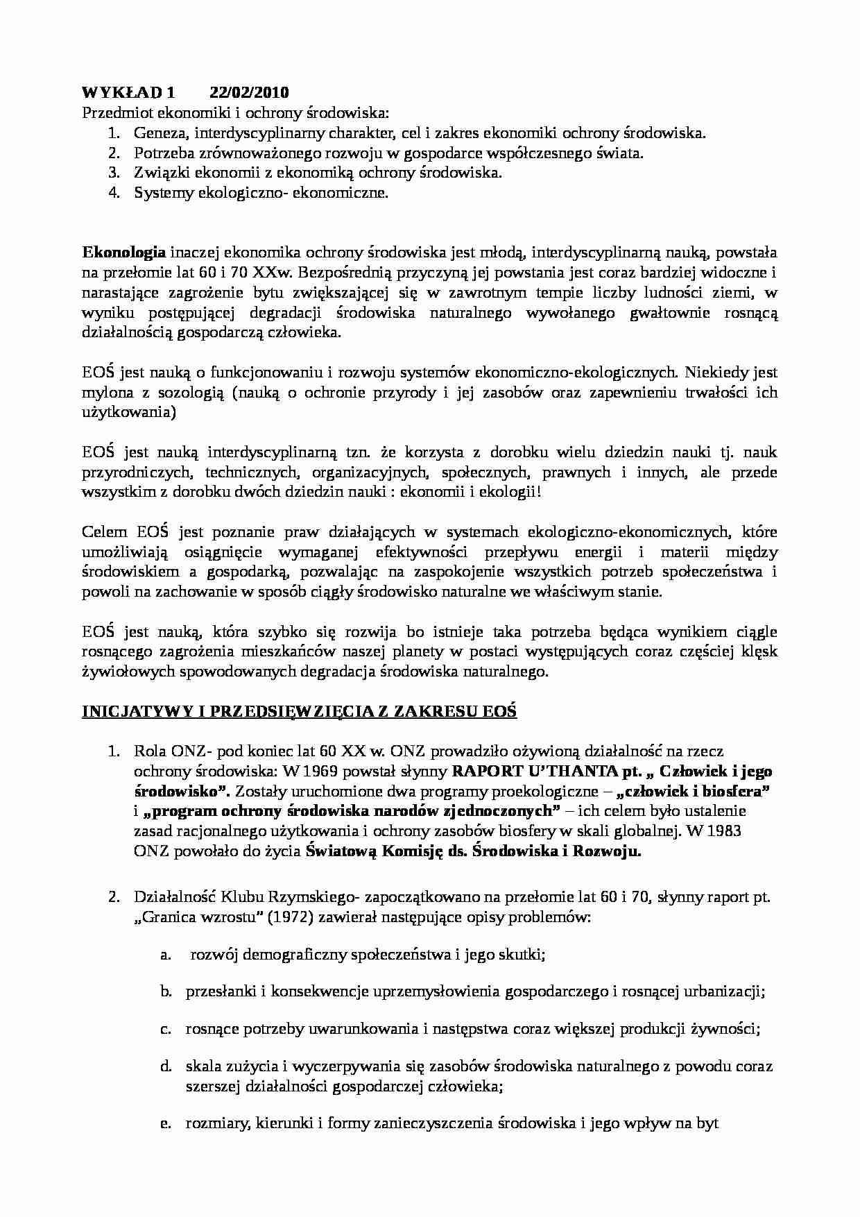 Przedmiot ekonomiki i ochrony środowiska - wstęp - strona 1