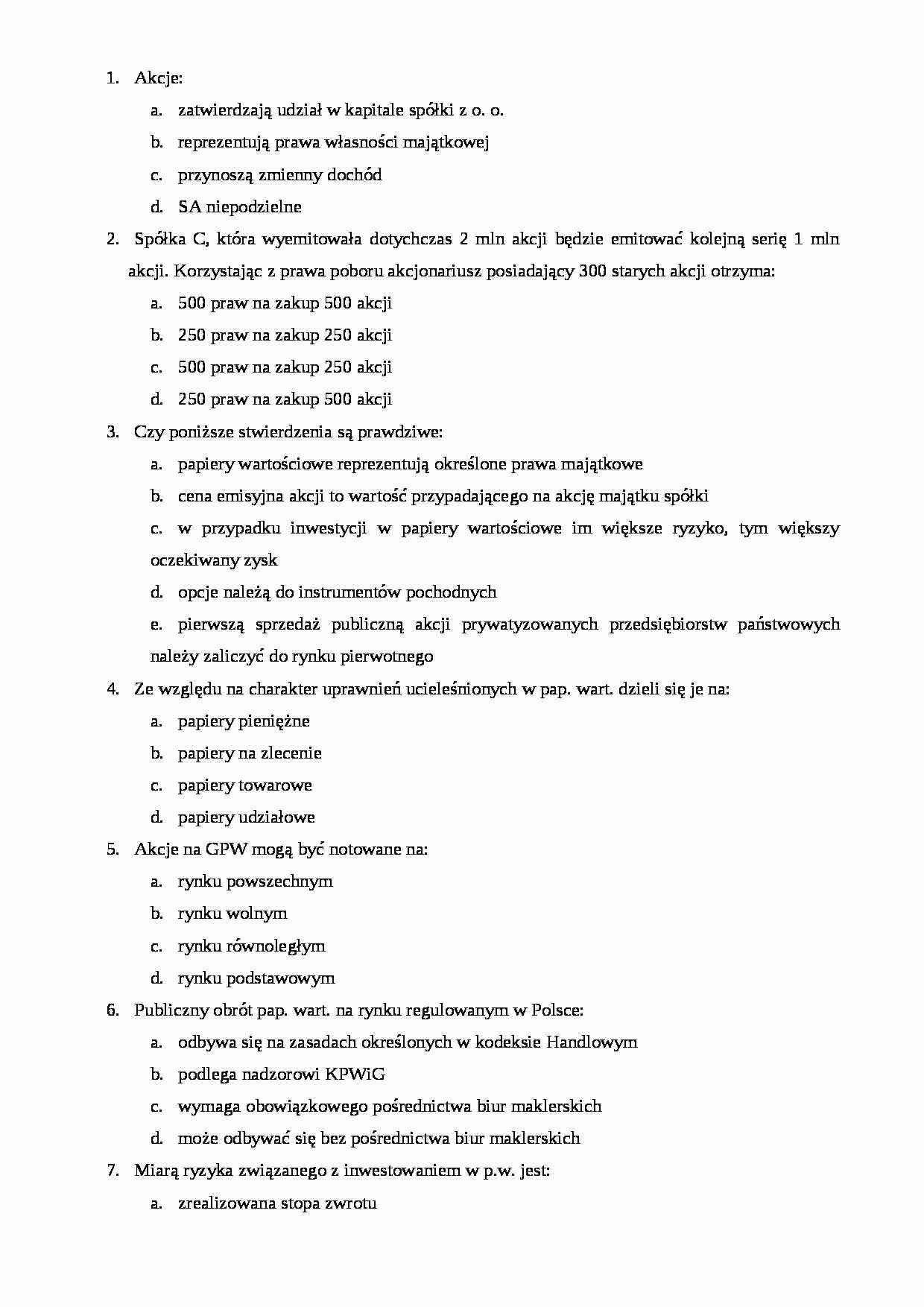 Zarządzanie portfelem inwestycyjnym Grotowski egzamin testy - strona 1