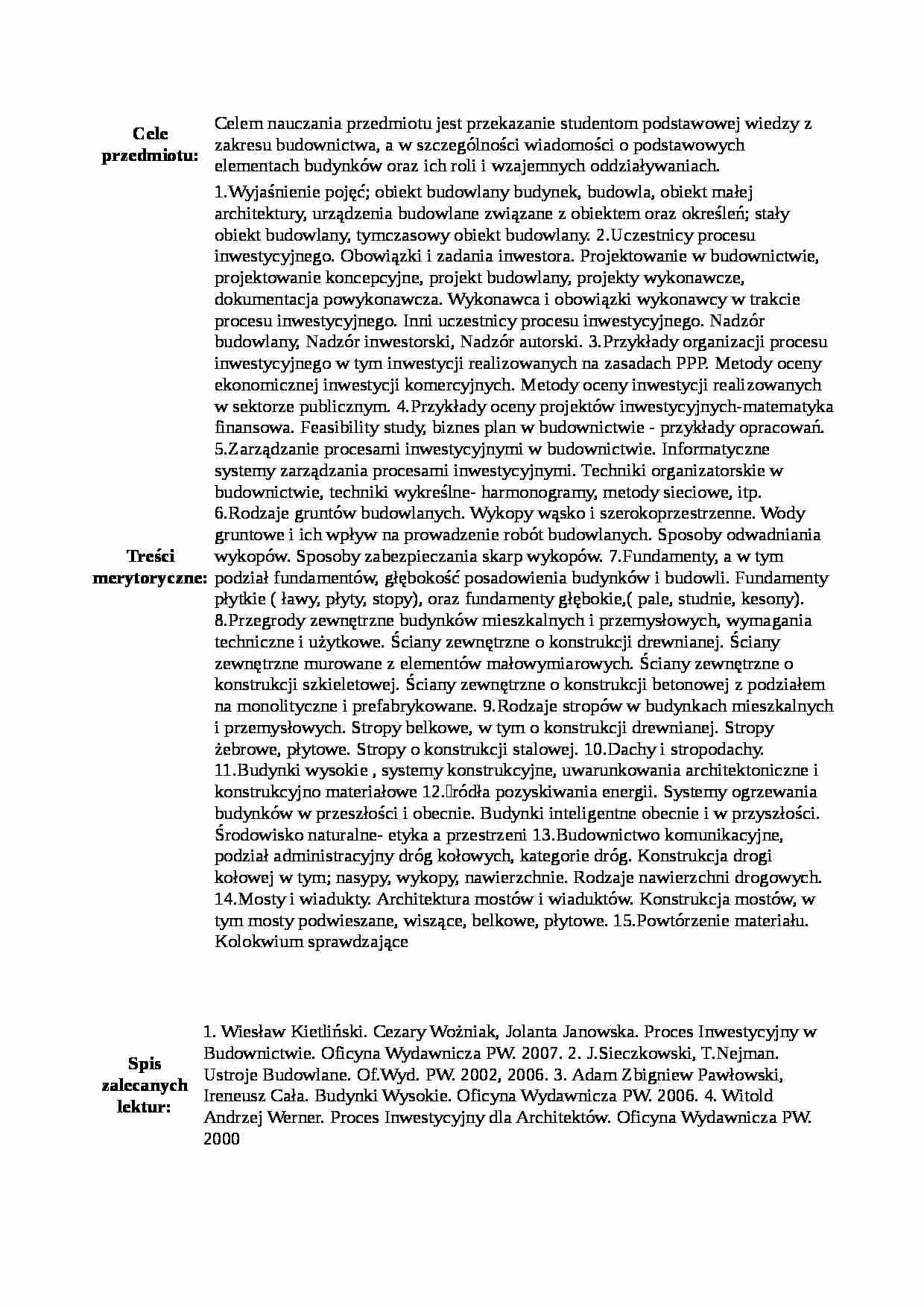 Sylabus cz. 2 - podstawy budownictwa - strona 1