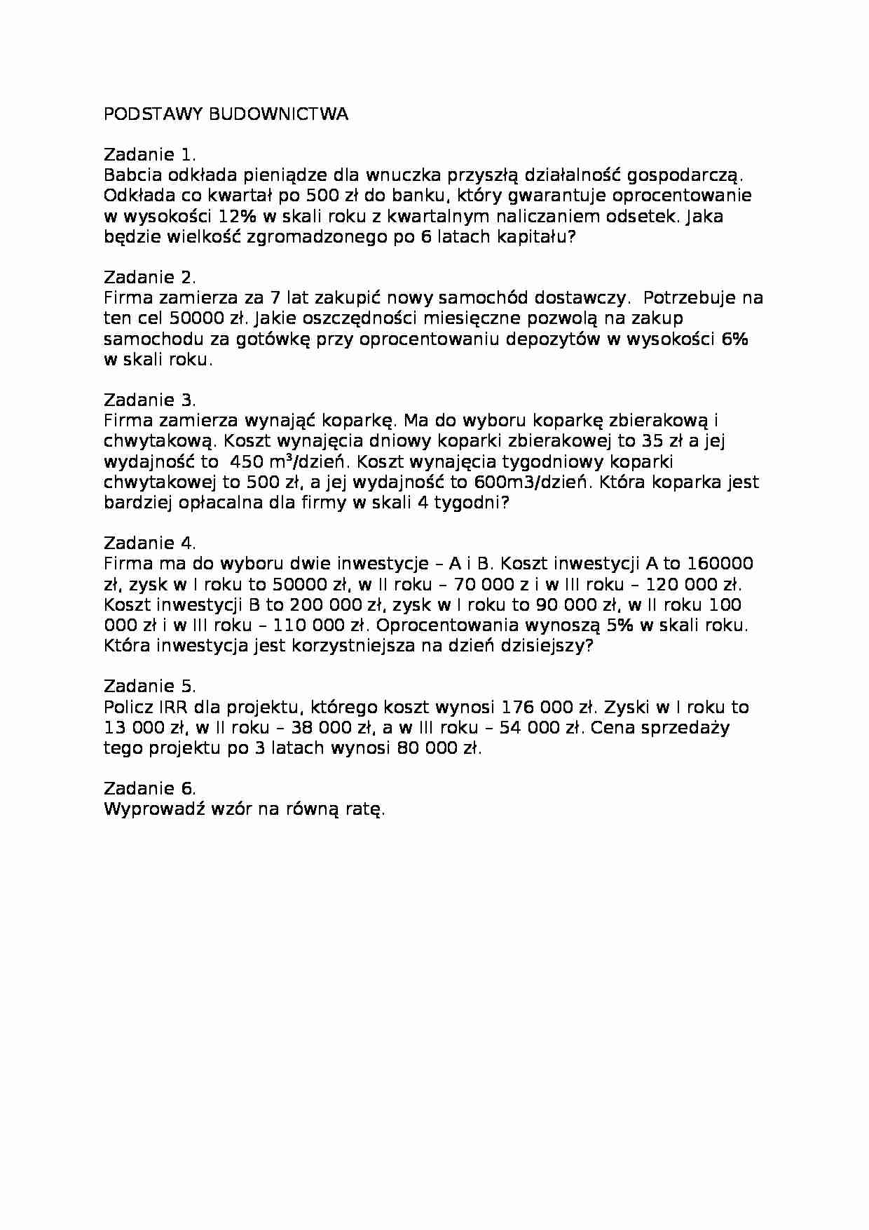 Zadania z podstaw budownictwa. - strona 1