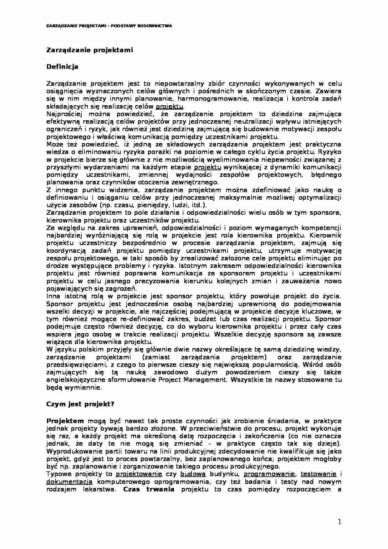 Zarządzanie projektami - omówienie zagadnienia - strona 1