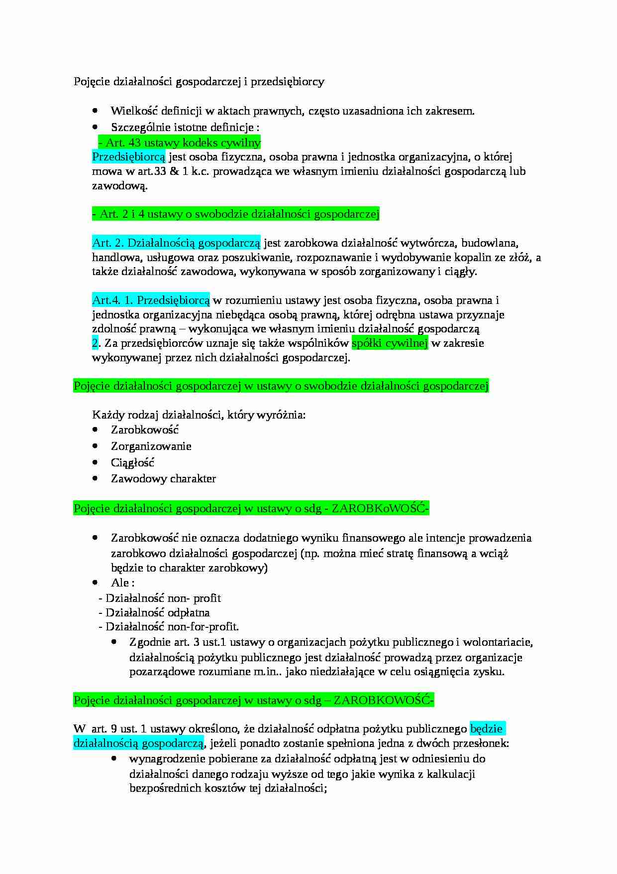 Pojęcie działalności gospodarczej i przedsiębiorcy - strona 1