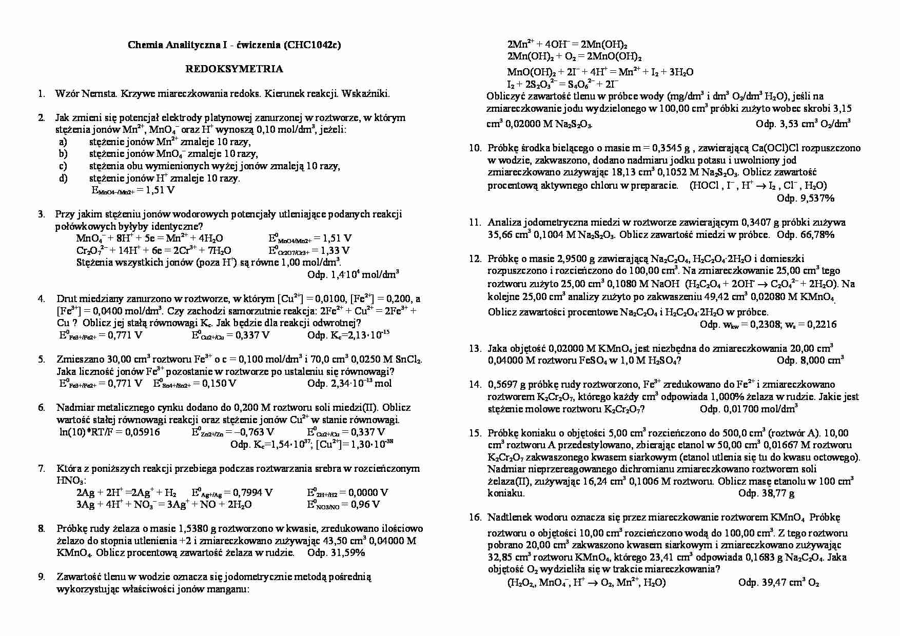 Redoksymetria-zadania - strona 1