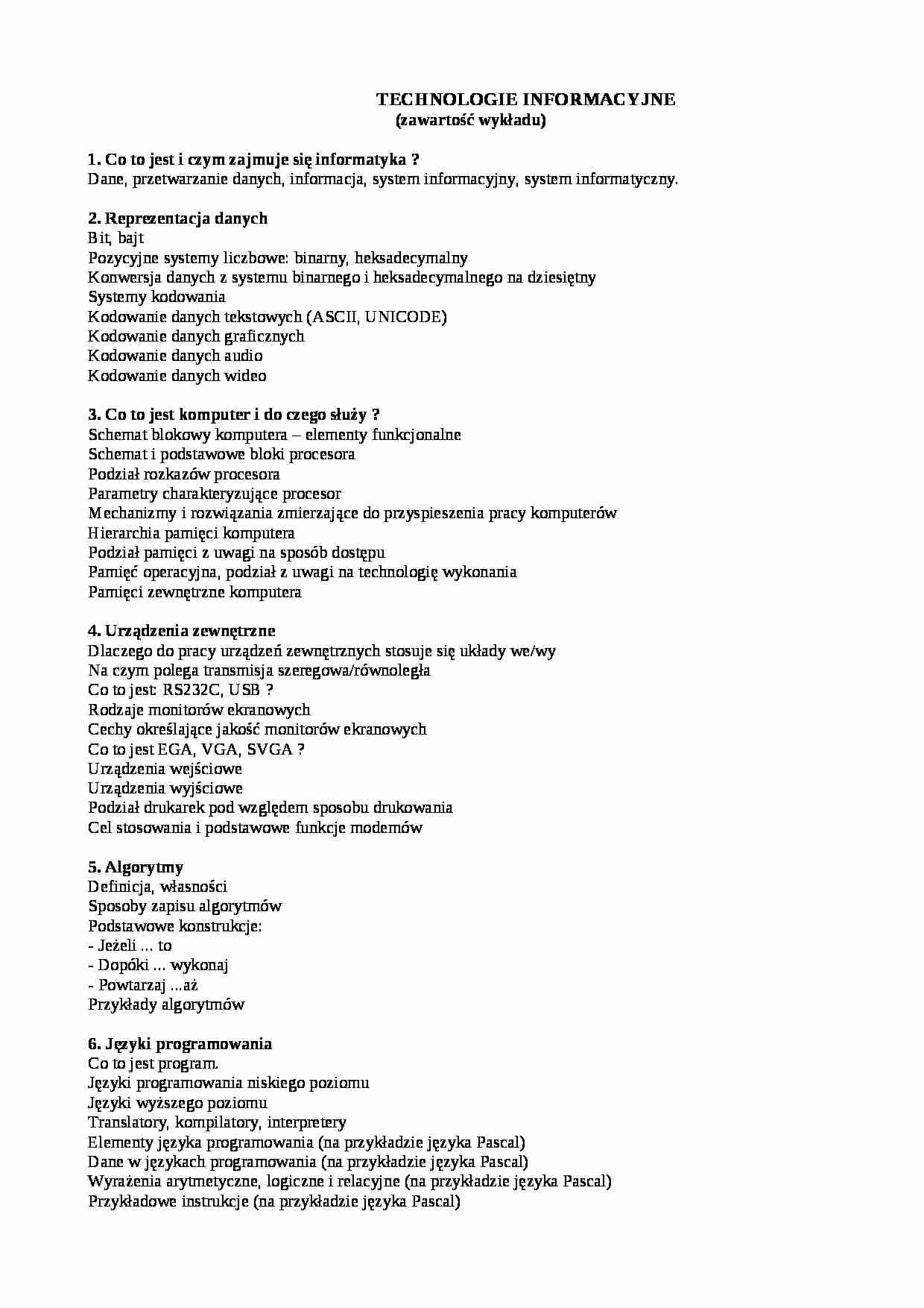Technologie informacyjne-zagadnienia, opracowanie - strona 1
