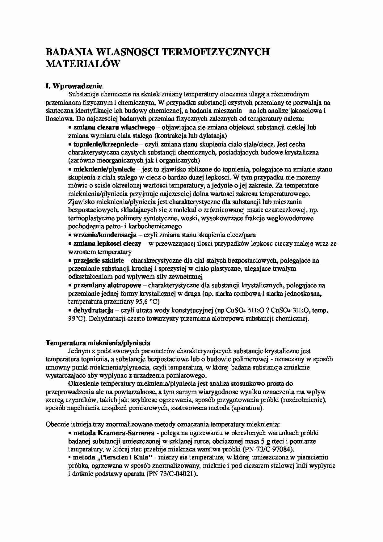 Badania własności termofizycznych materiałów-opracowanie - strona 1
