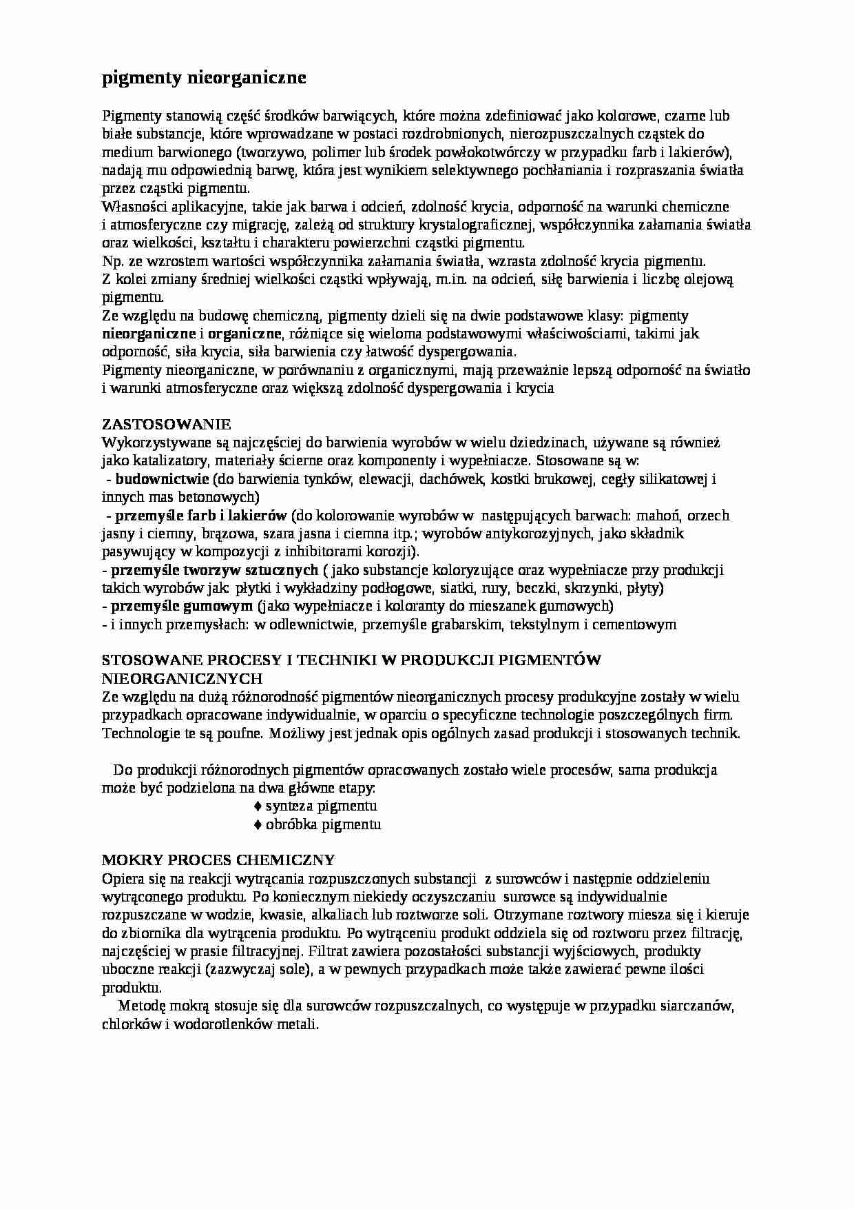 Pigmenty nieorganiczne-opracowanie - strona 1