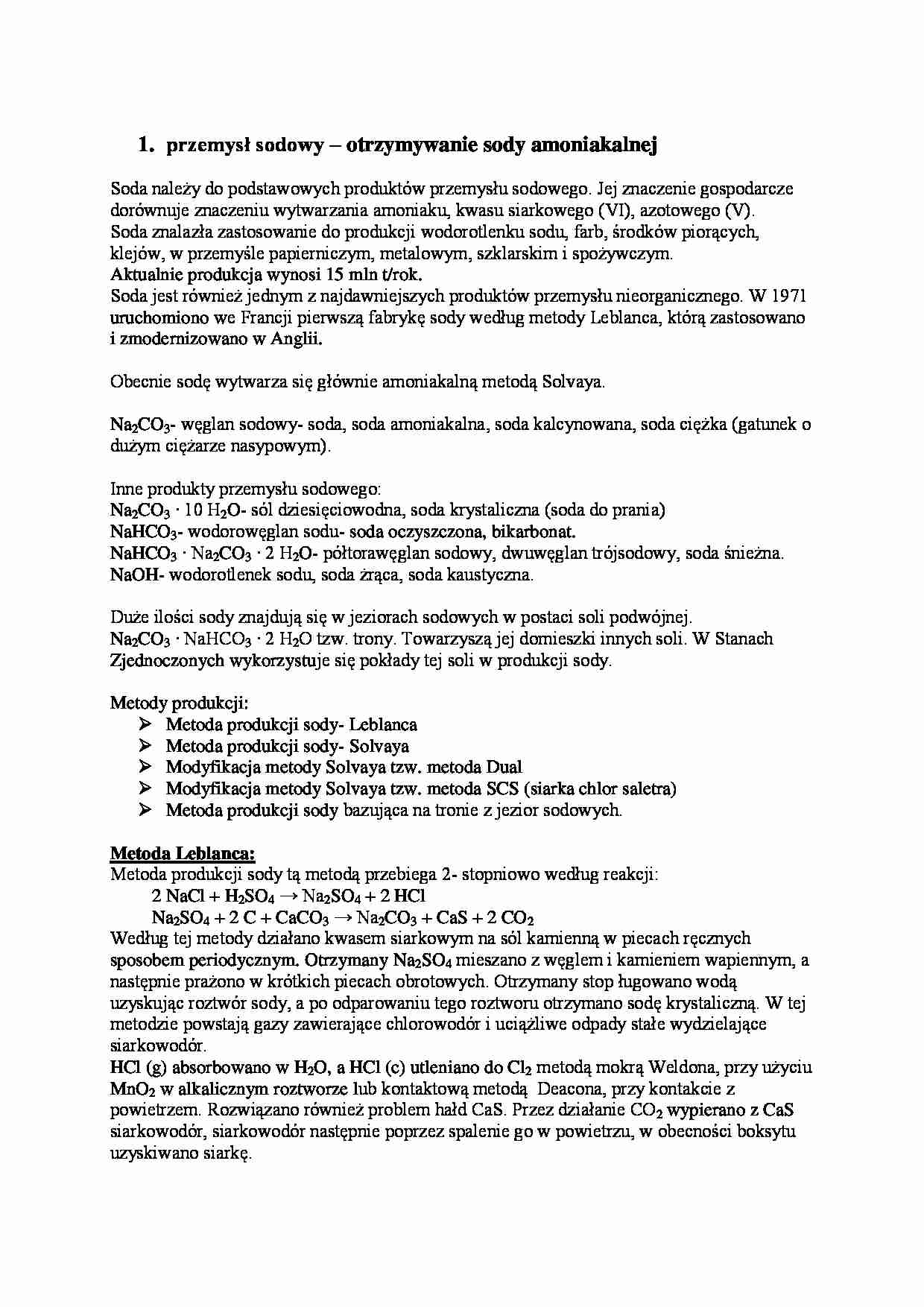 Przemysł sodowy-opracowanie - strona 1