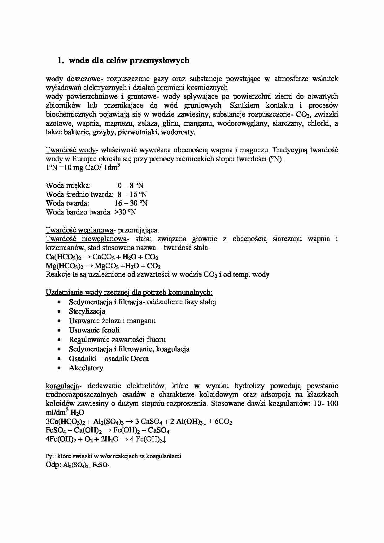 Woda dla celów przemysłowych-opracowanie - strona 1