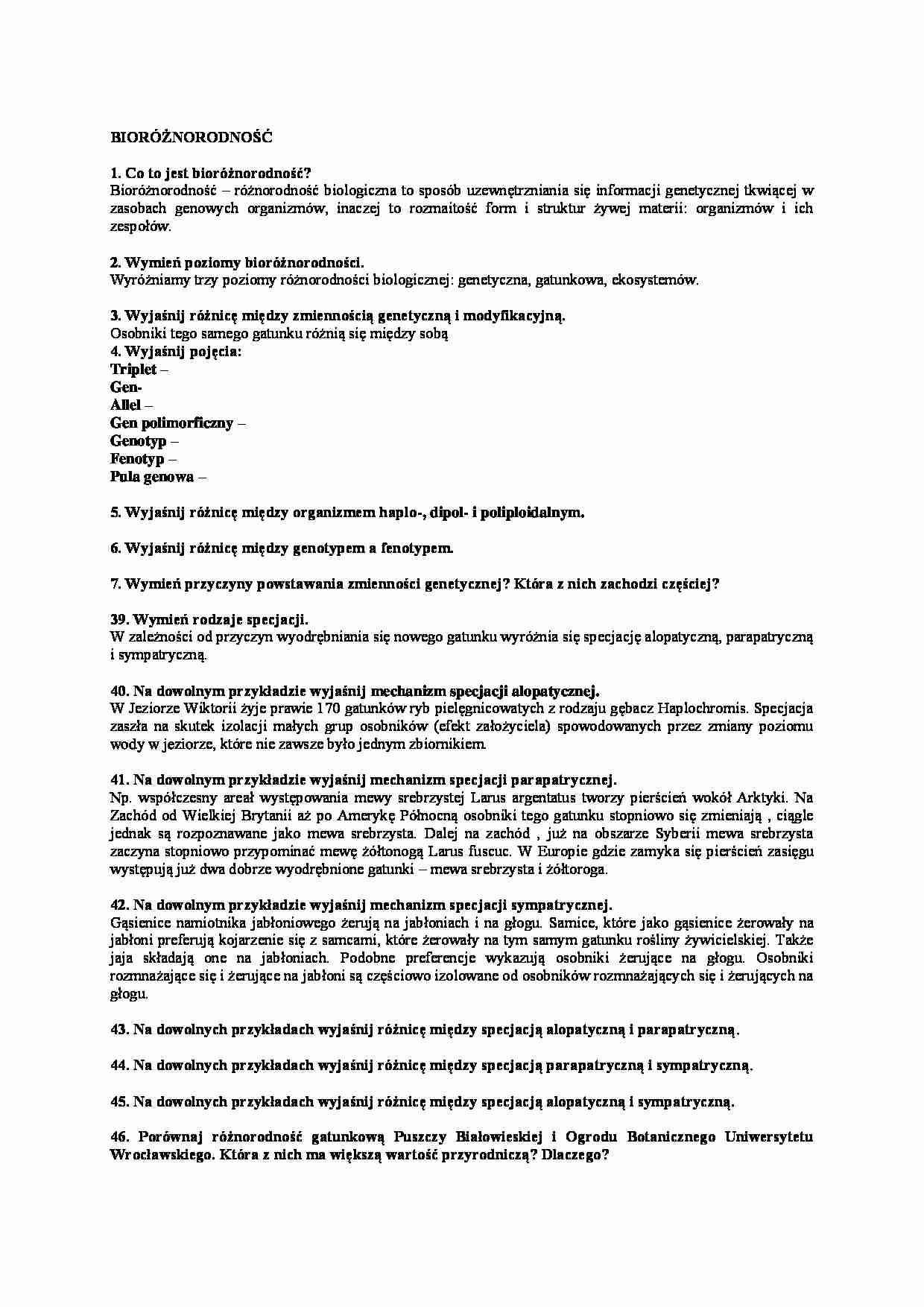 Bioróżnorodność-opracowanie - strona 1