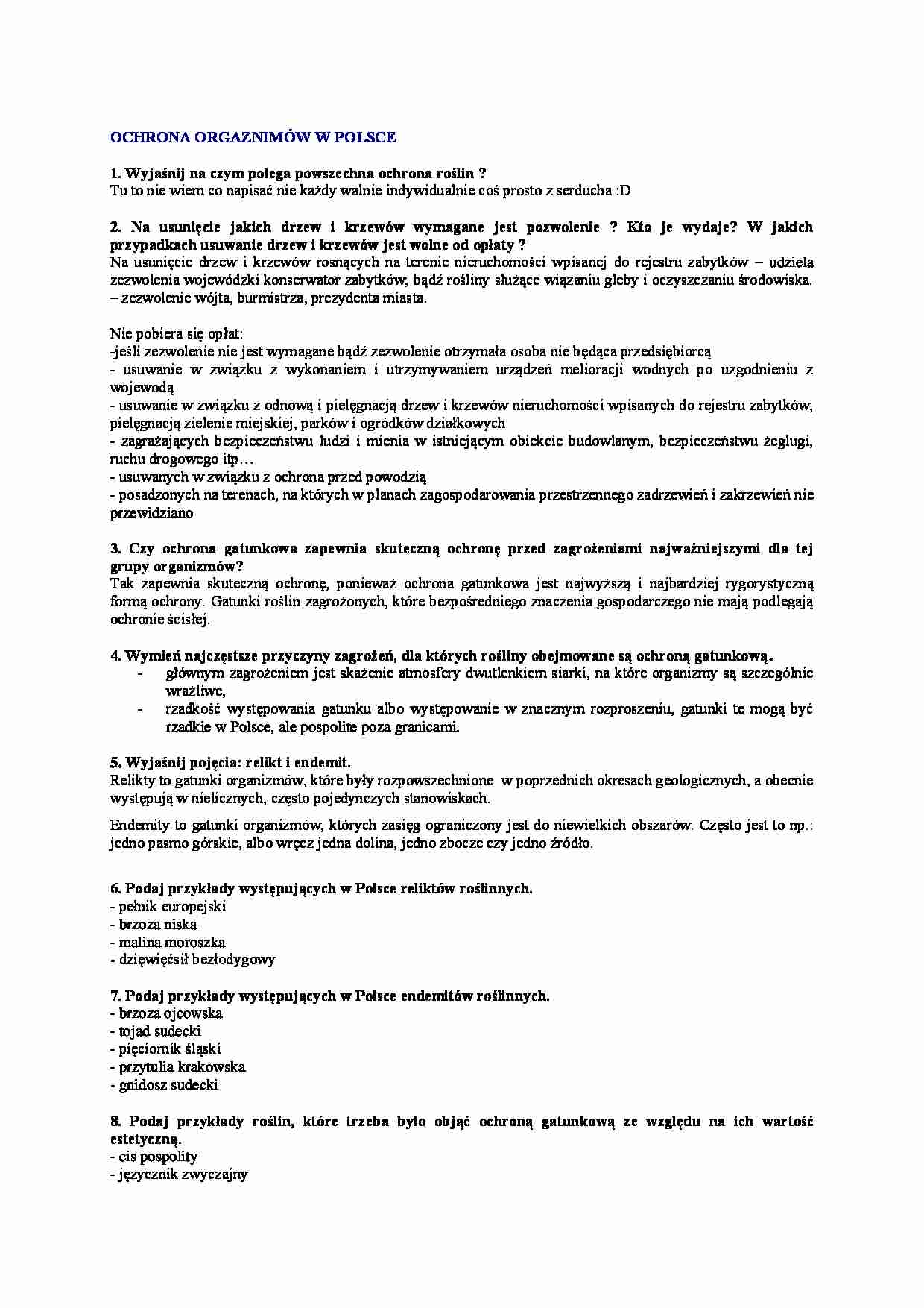 Ochrona organizmów w Polsce-opracowanie - strona 1