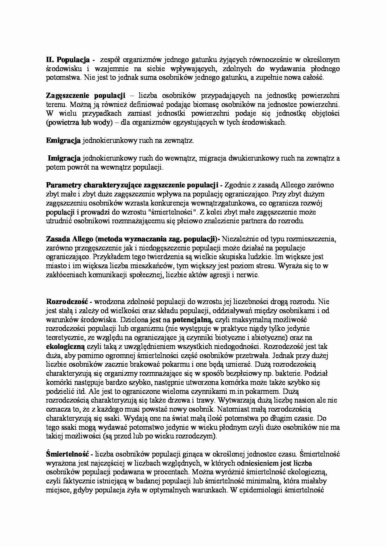 Populacja i jej cechy charakterystyczne-opracowanie - strona 1