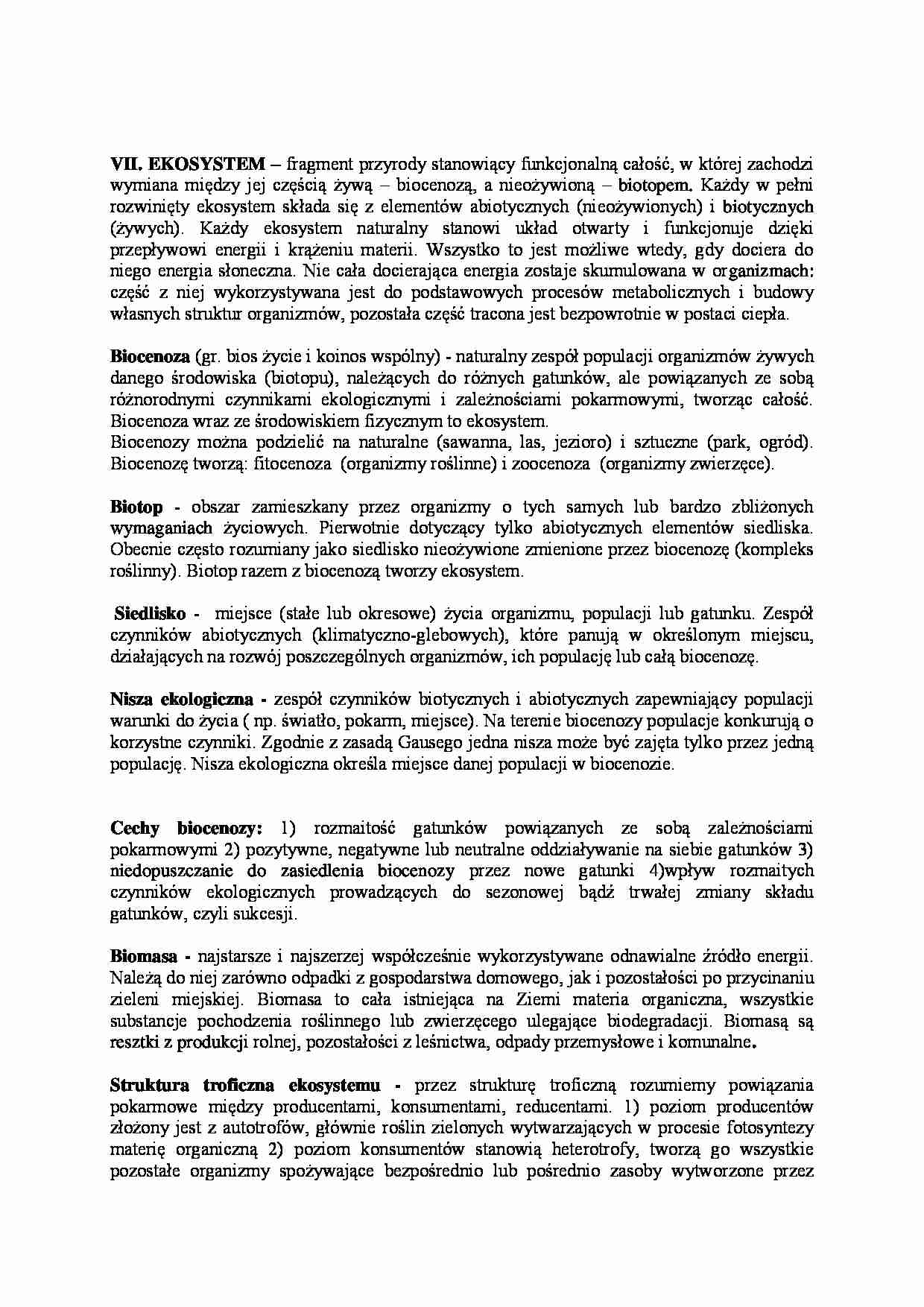 Struktura i funkcjonowanie ekosystemu-opracowanie - strona 1