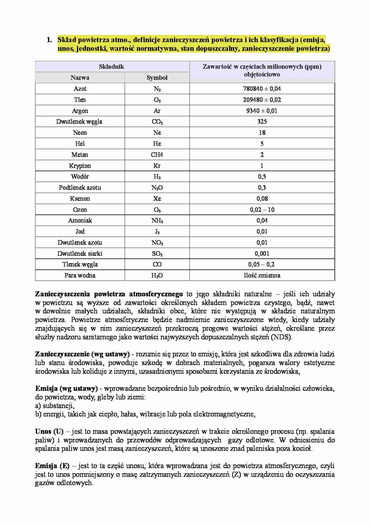 Źródła i rozprzestrzenianie zanieczyszczeń w atmosferze-opracowanie - strona 1