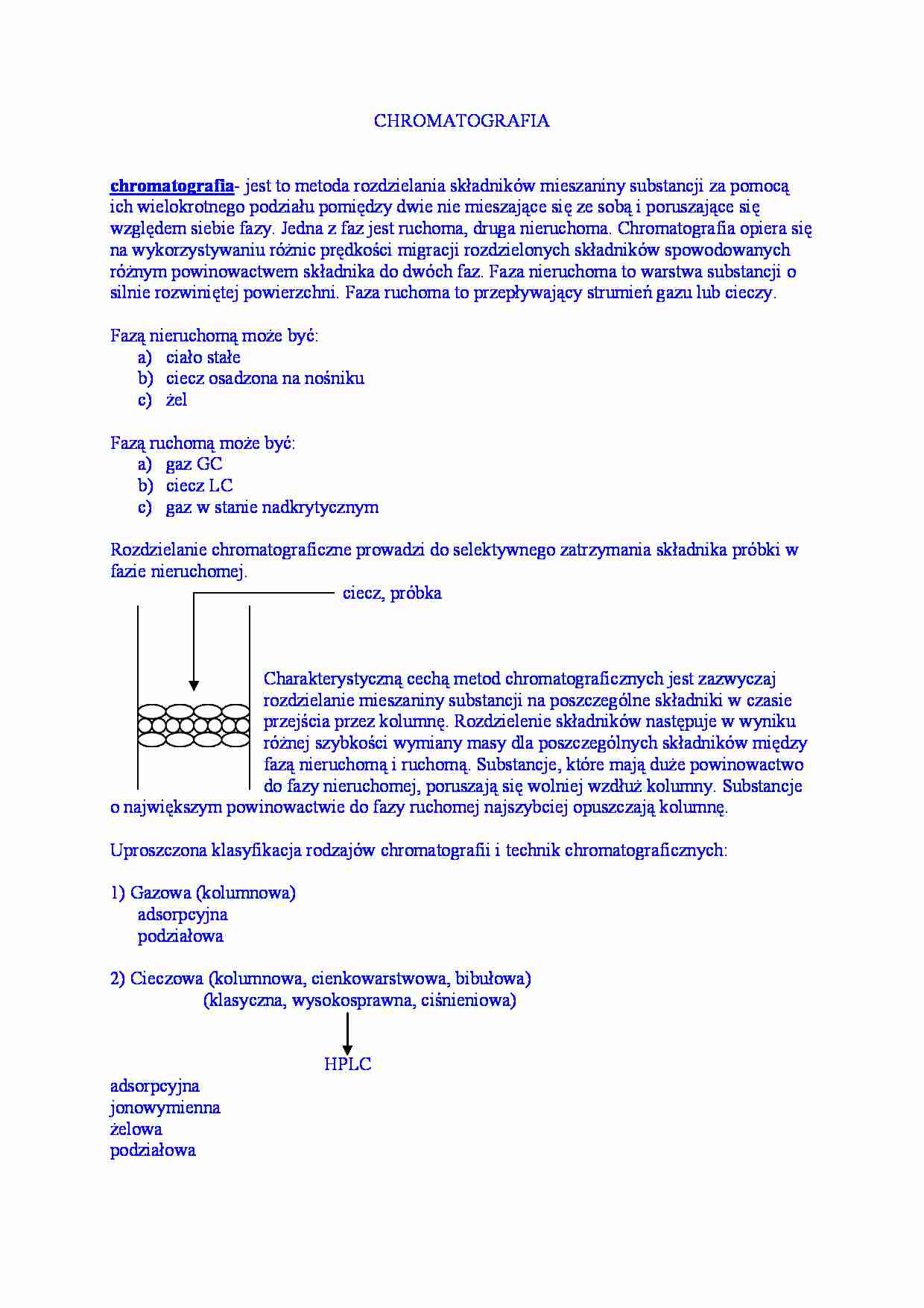 Chromatografia - faza ruchoma i nieruchoma - opracowanie - strona 1