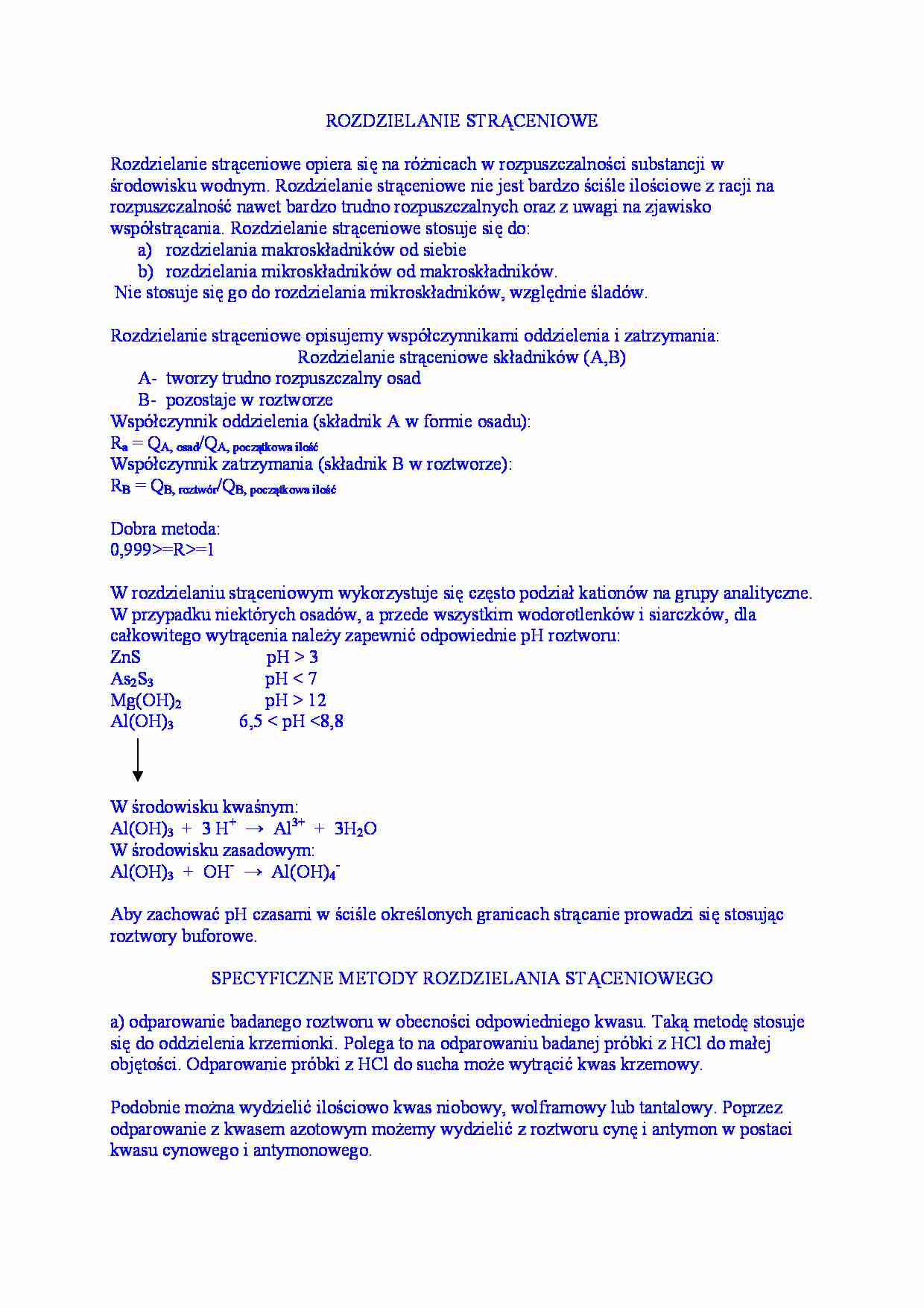 Rozdzielanie strąceniowe-opracowanie - strona 1