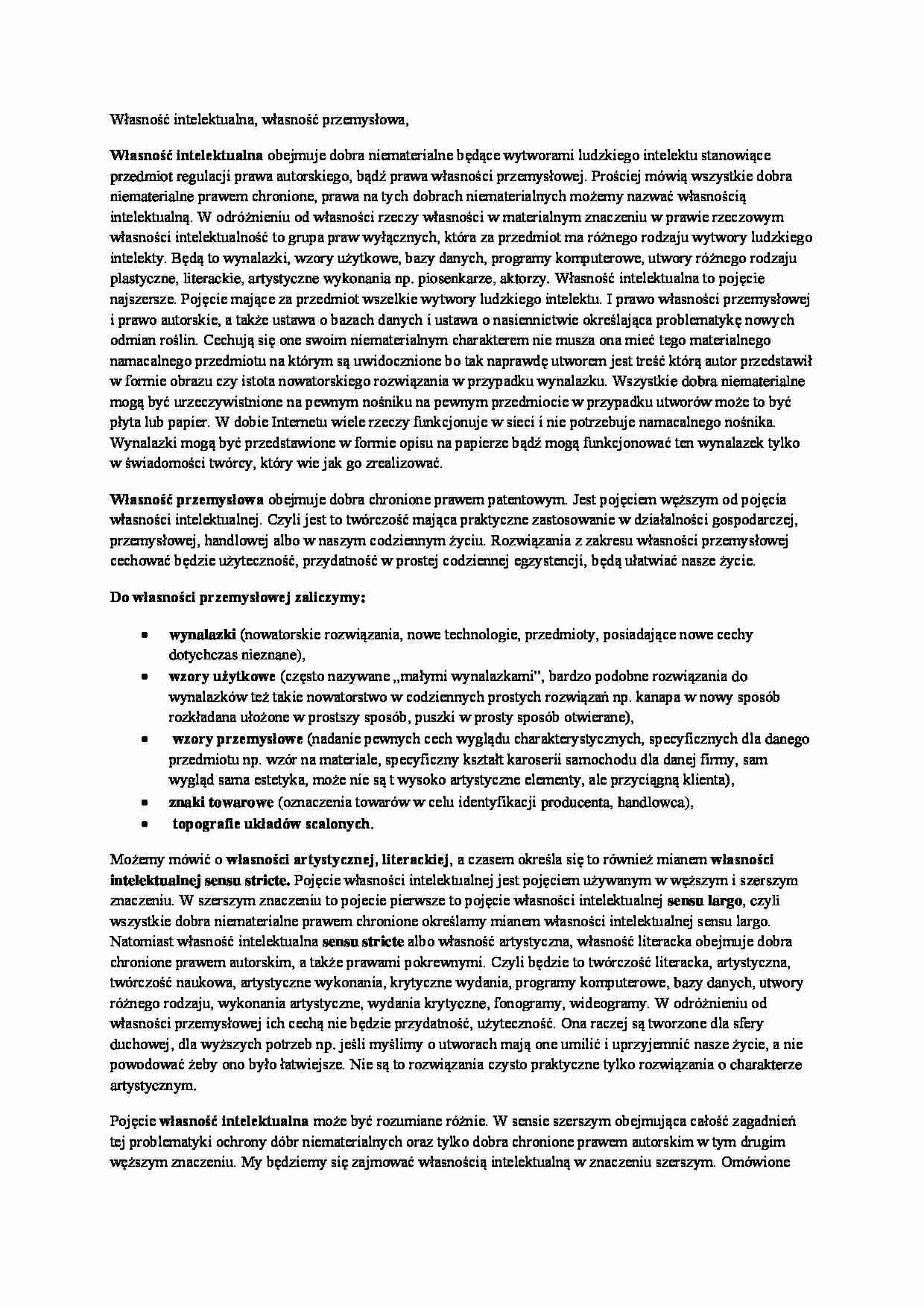 Własność intelektualna, własność przemysłowa-opracowanie - strona 1