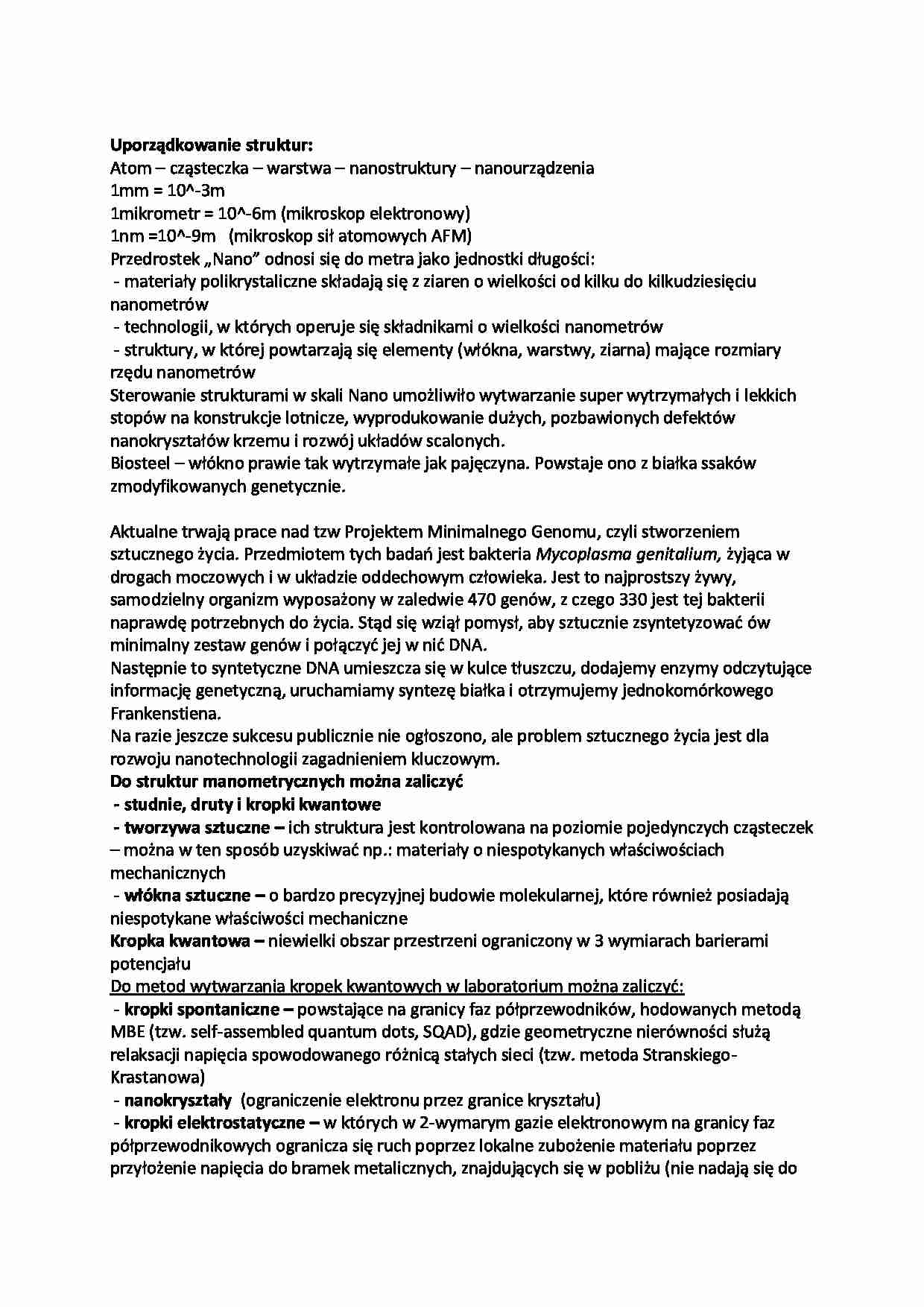 Struktury w nanotechnologii-opracowanie - strona 1