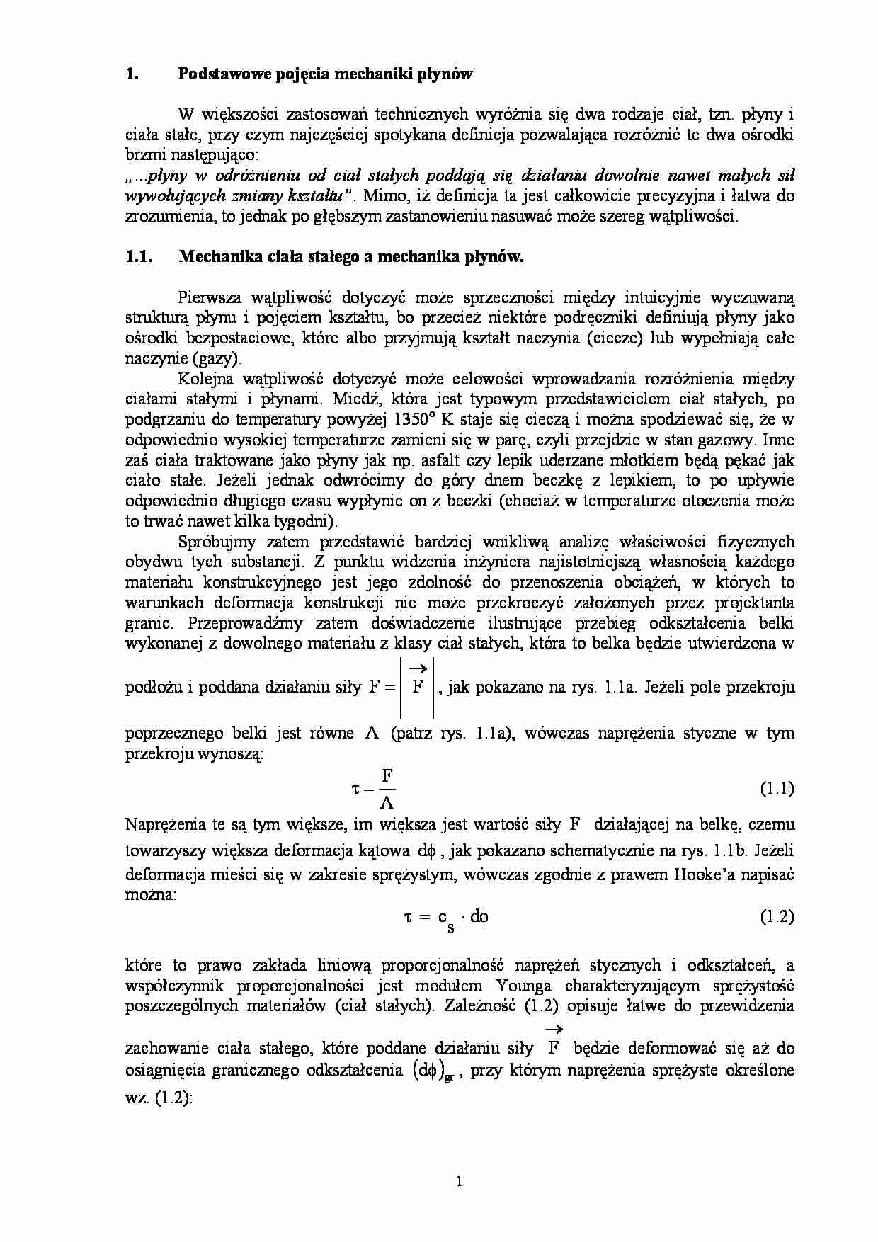 Podstawowe pojęcia mechaniki płynów-opracowanie - strona 1