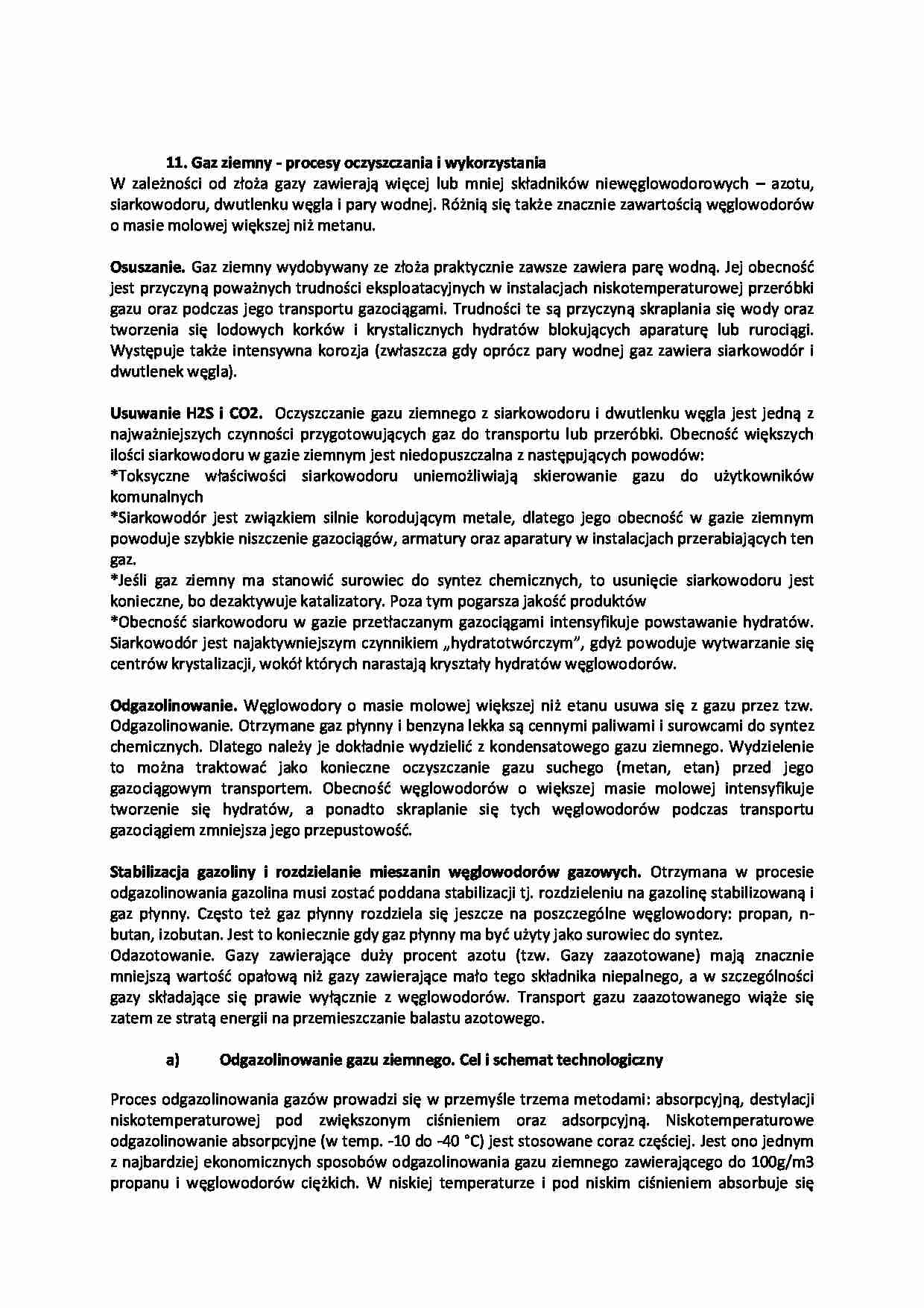 Gaz ziemny,procesy oczyszczania i wykorzystania-opracowanie - strona 1