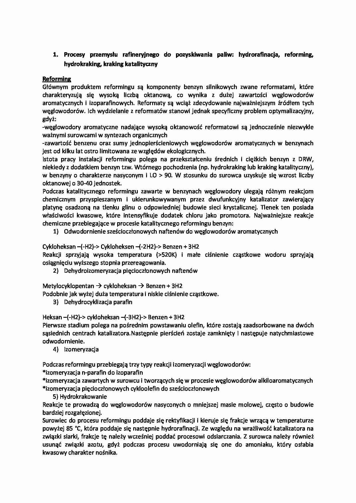 Procesy przemysłu rafineryjnego do pozyskiwania paliw-opracowanie - strona 1