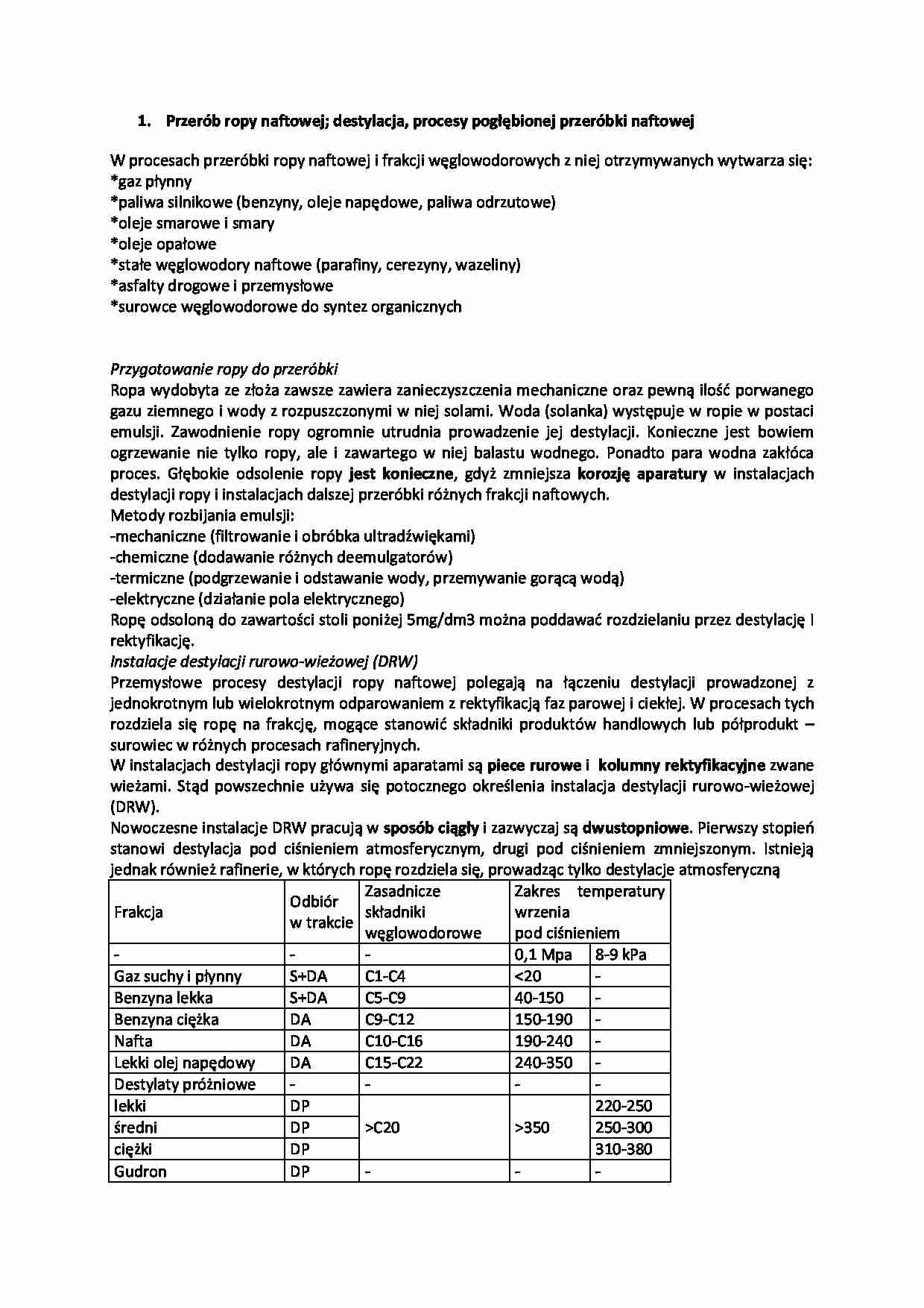 Przerób ropy naftowej-opracowanie - strona 1