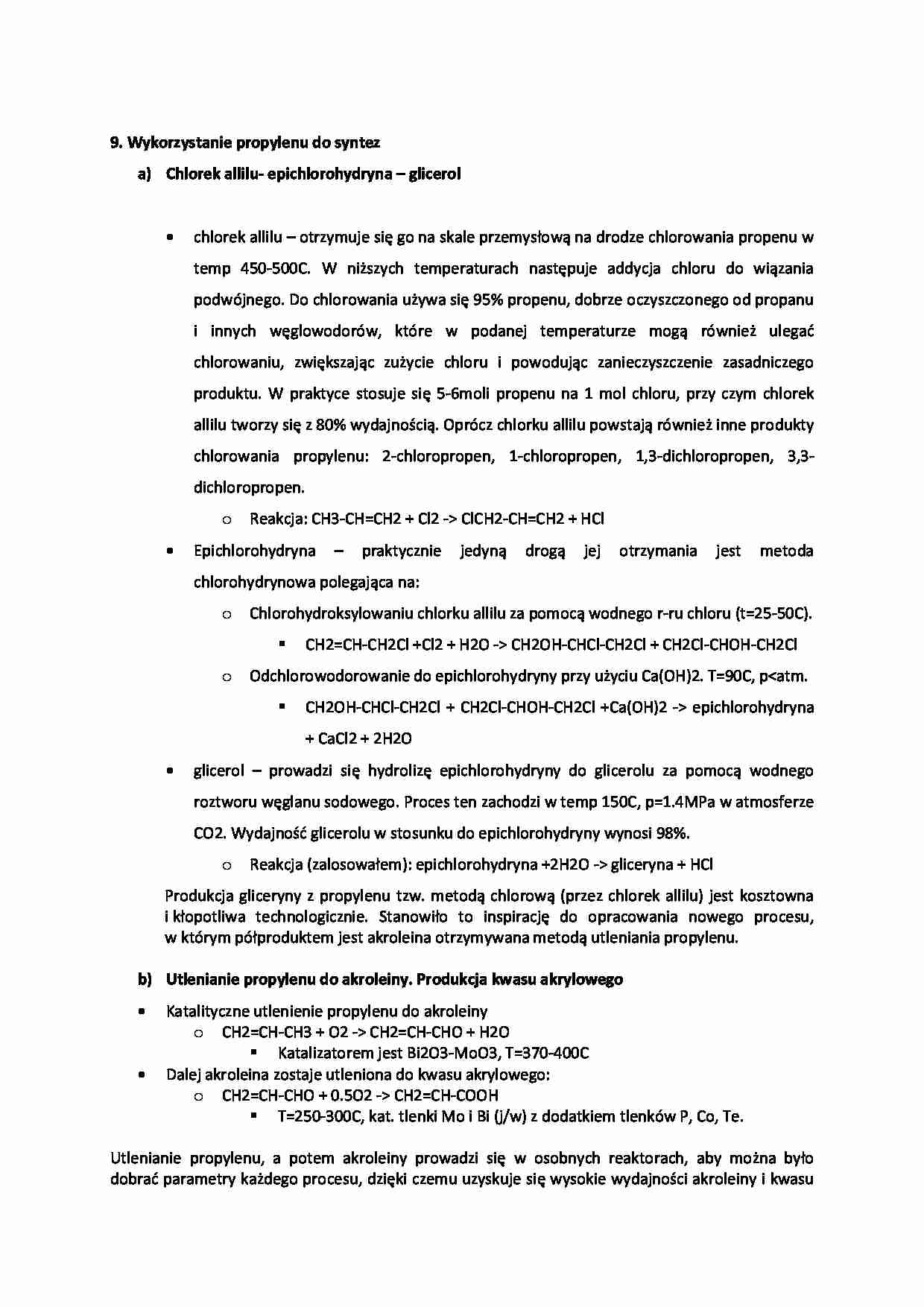 Wykorzystanie propylenu do syntez-opracowanie - strona 1