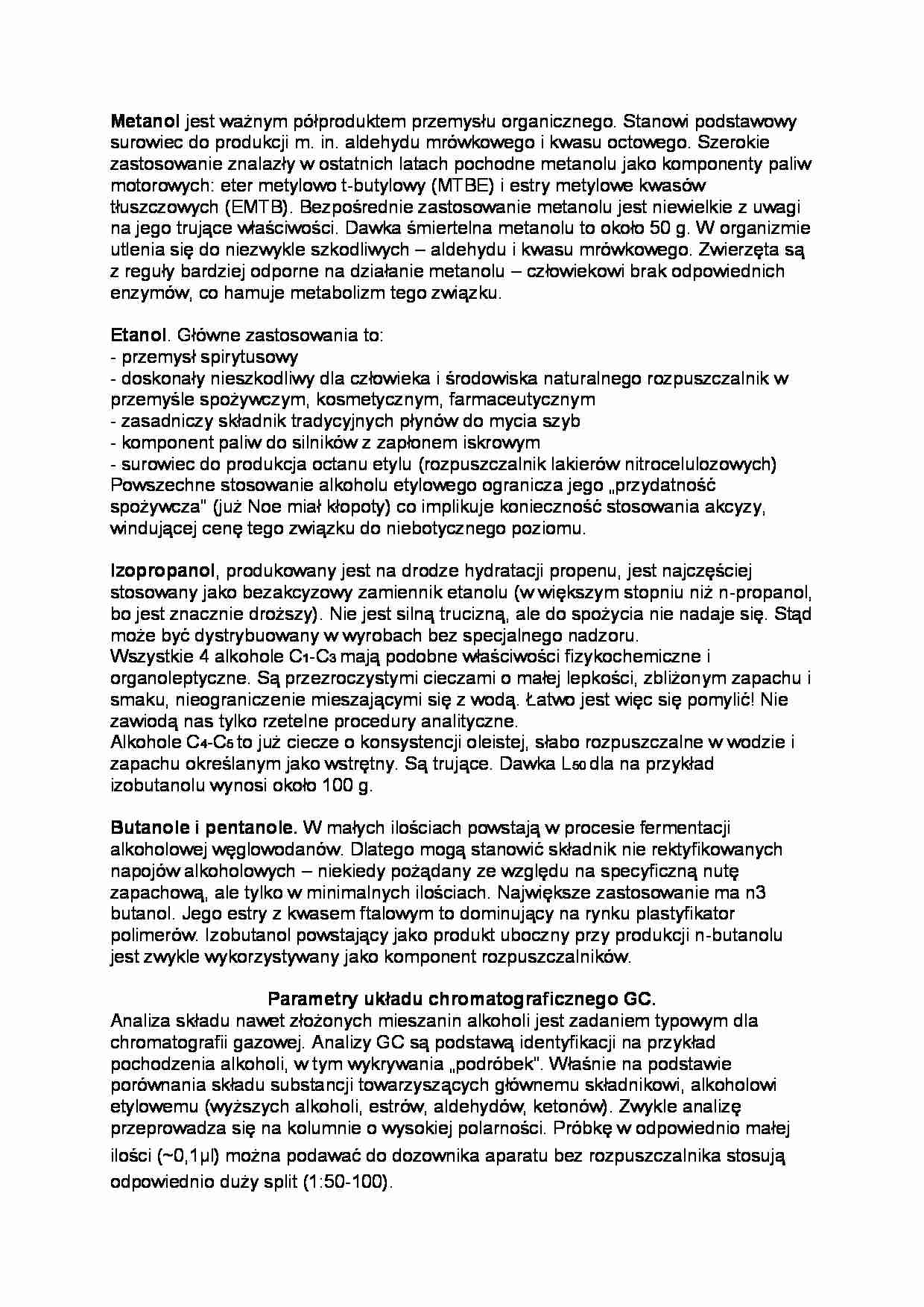 Analiza GC alkoholi C1 - C5-opracowanie - strona 1